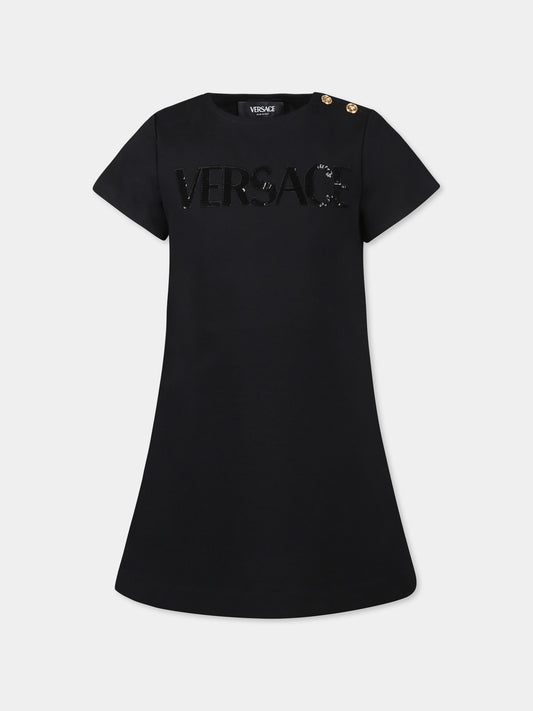 Vestito nero per bambina con logo Versace