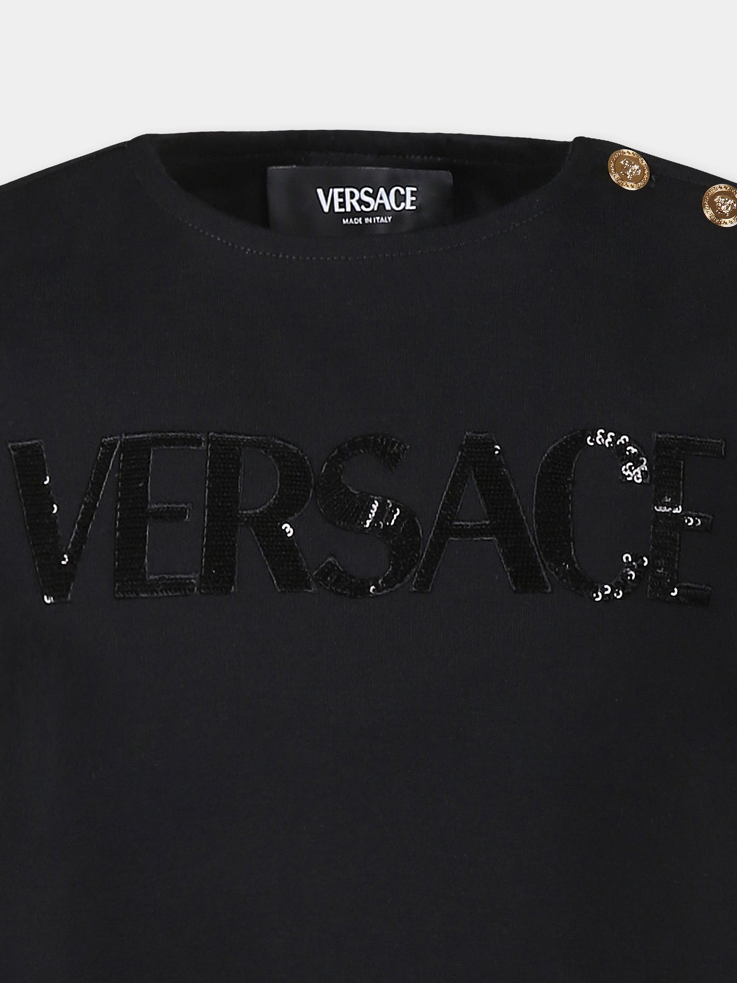 Vestito nero per bambina con logo Versace