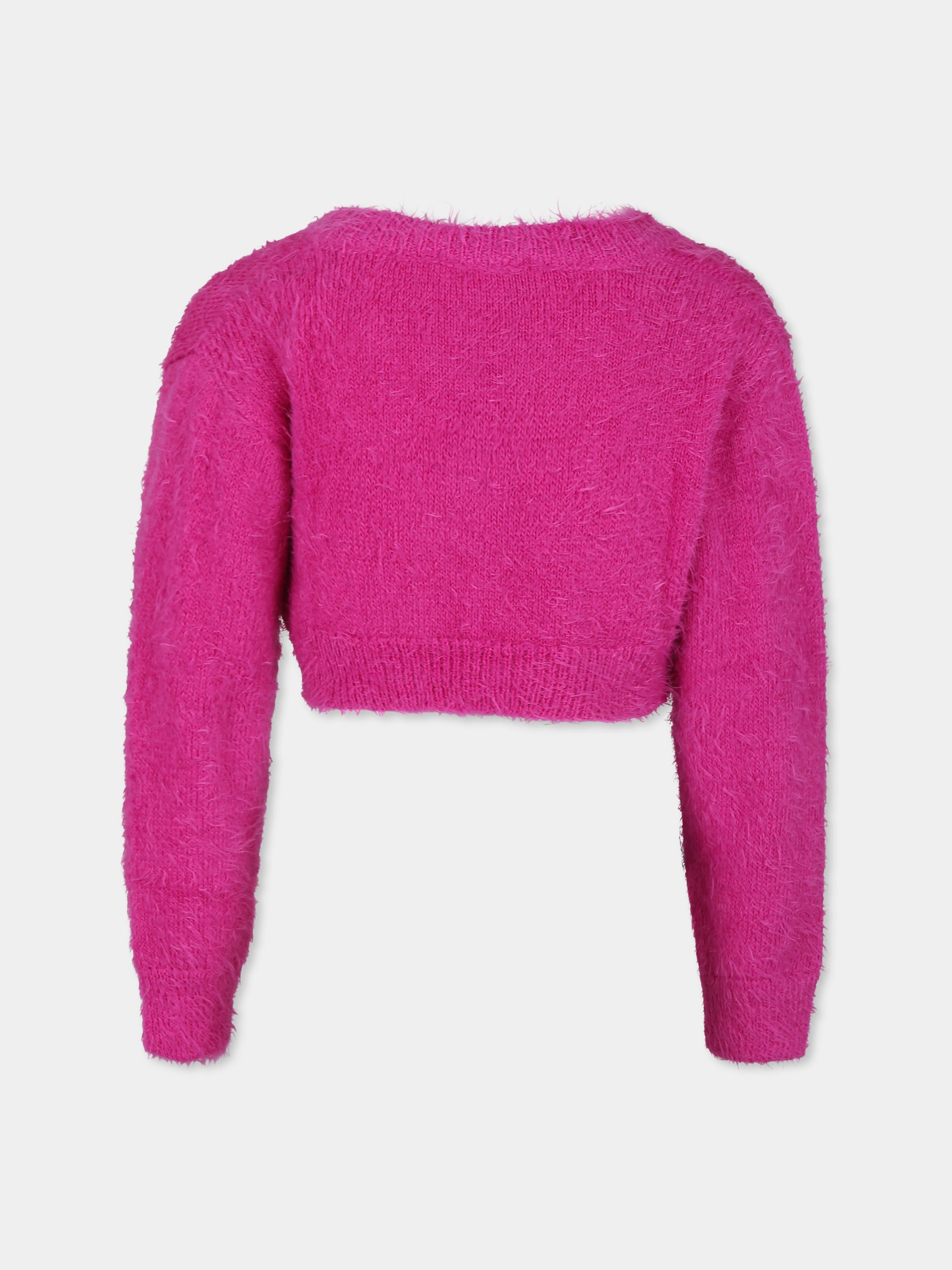 Cardigan crop fucsia per bambina con logo,Msgm Kids,F3MSJGCA093 044