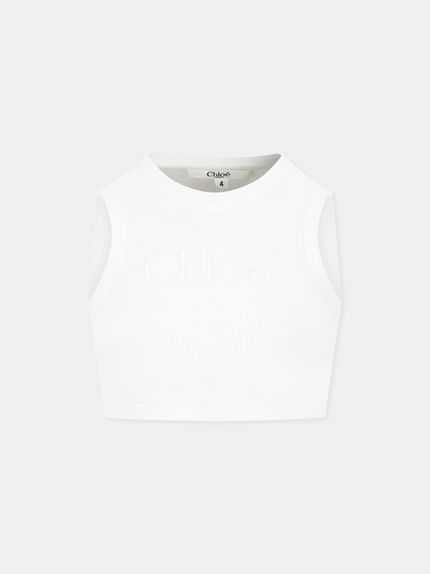 Top crop bianco per bambina con logo