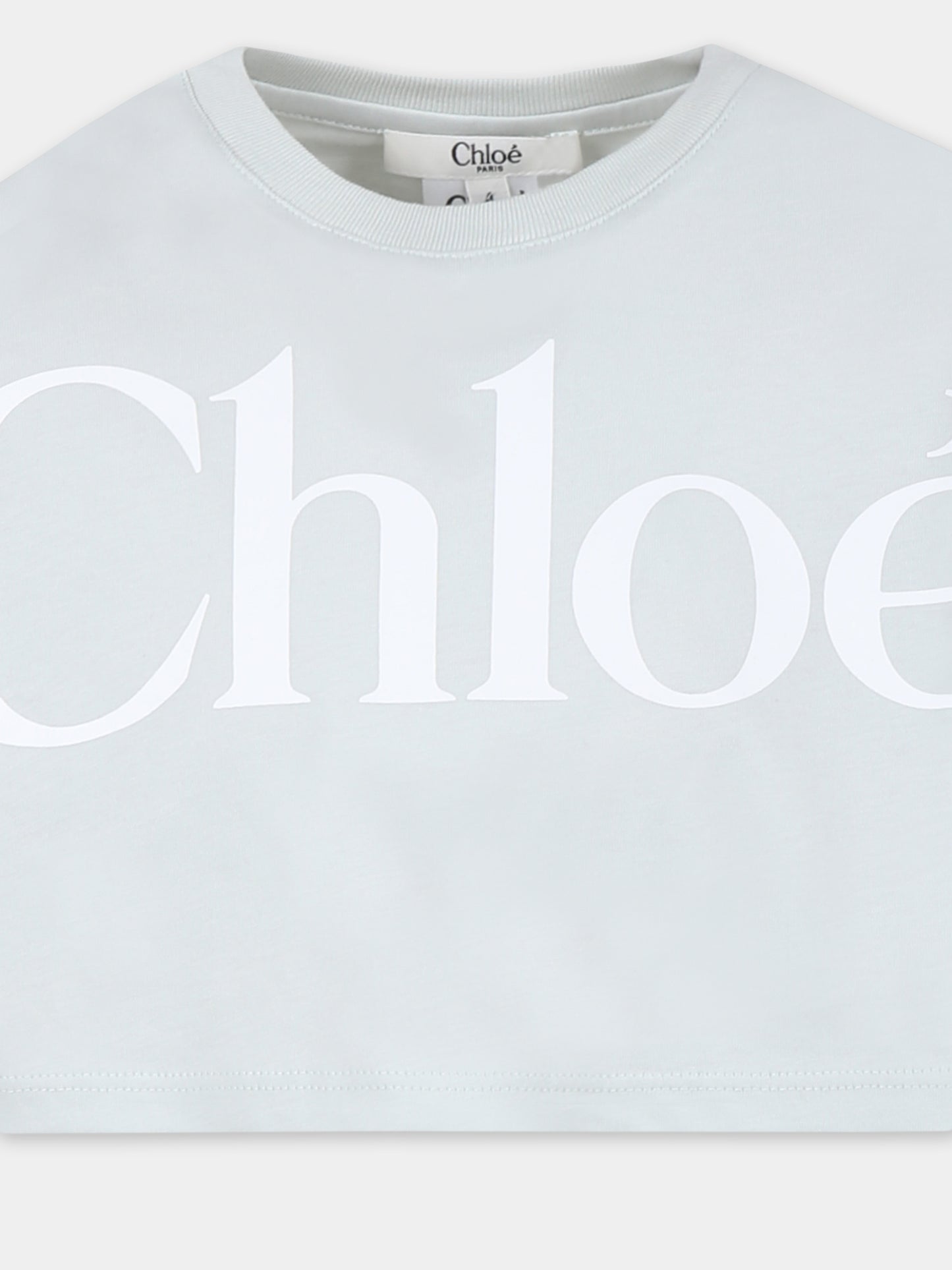 T-shirt verde crop per bambina con logo bianco