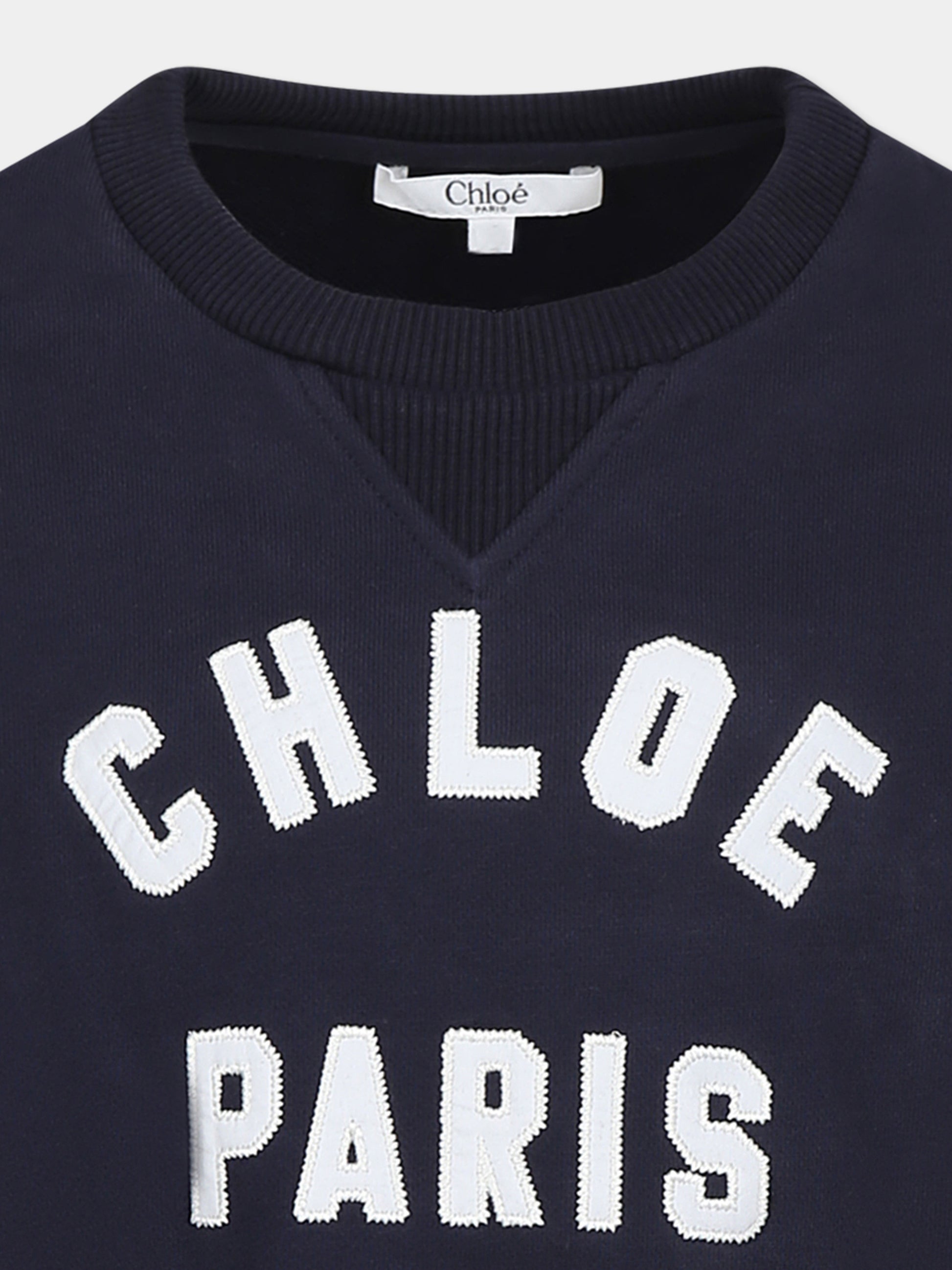 Felpa blu per bambina con logo,Chloé Kids,C20481 859