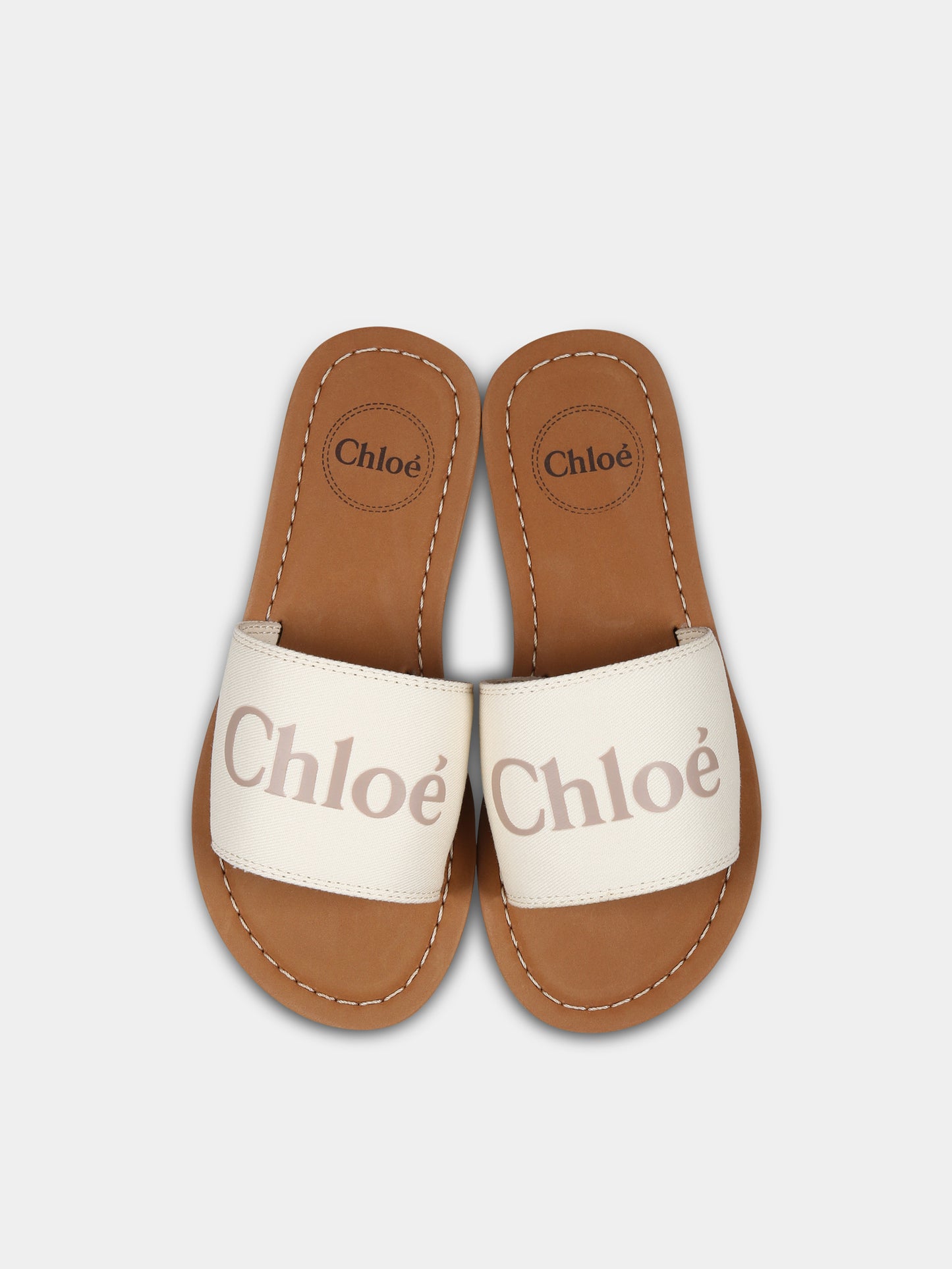 Ciabatte avorio per bambina con logo,Chloé Kids,C20507 148