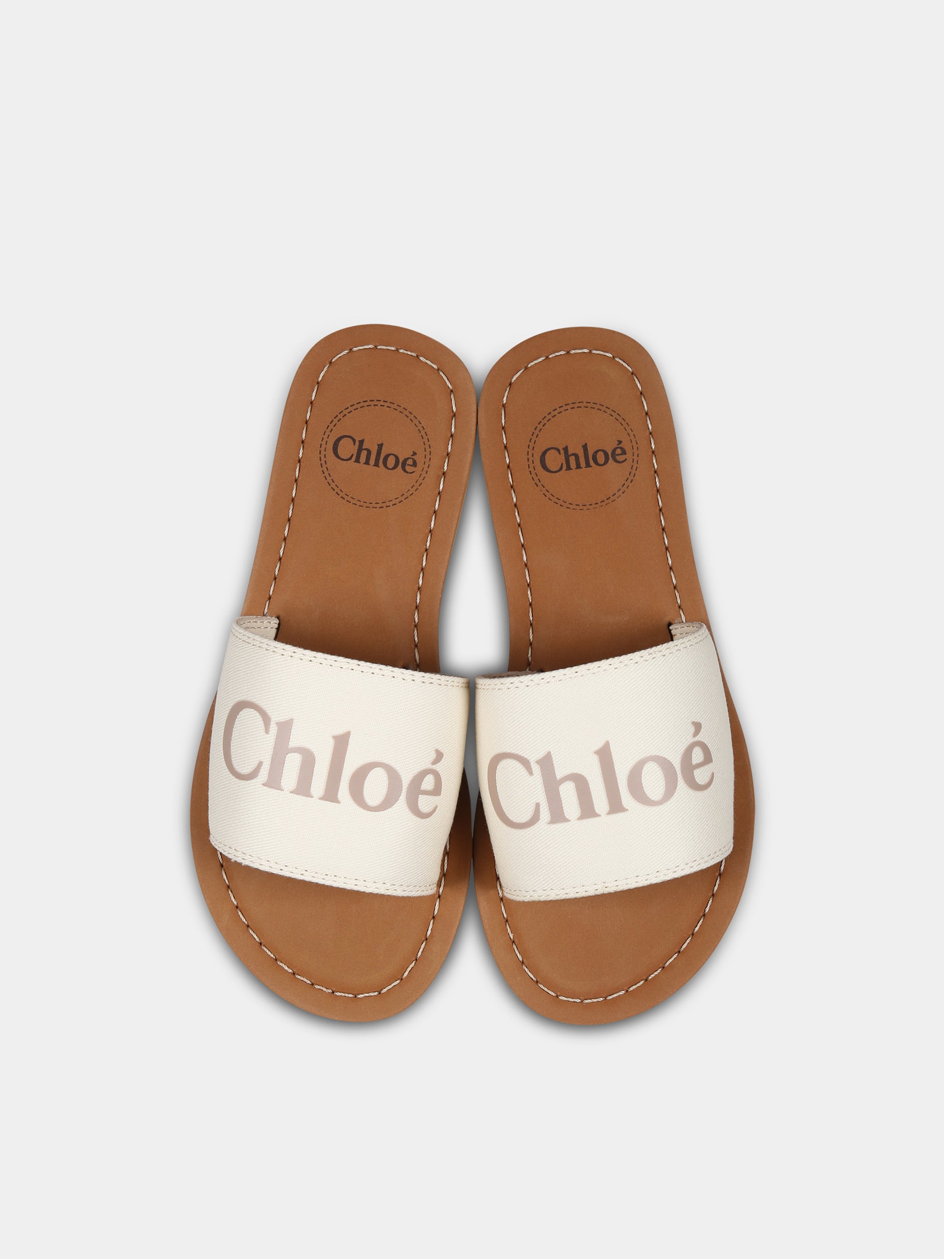 Ciabatte avorio per bambina con logo,Chloé Kids,C20507 148