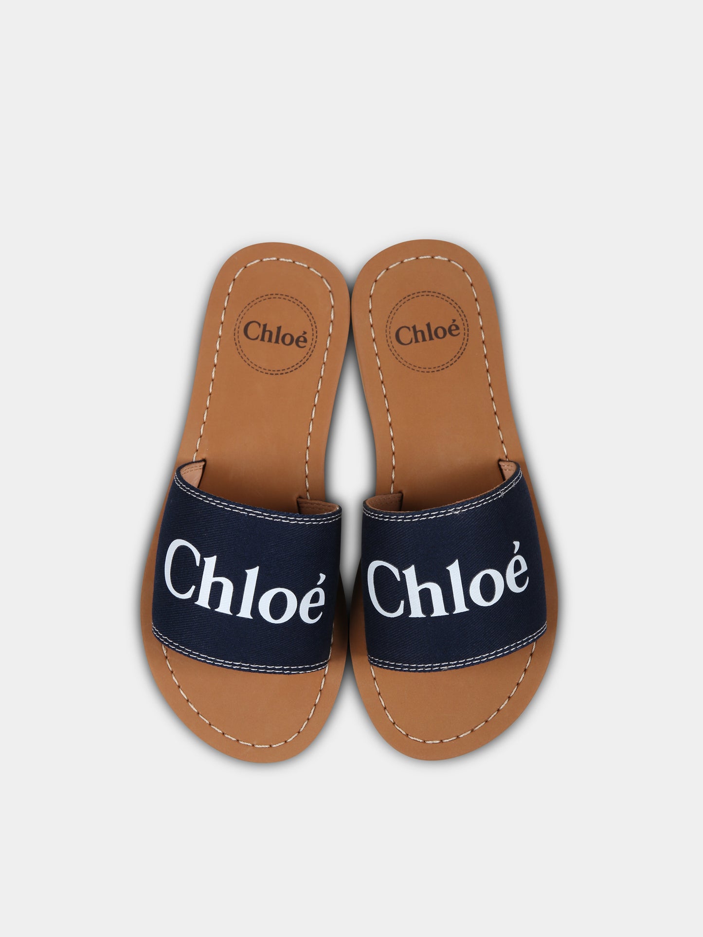Ciabatte blu per bambina con logo,Chloé Kids,C20507 859