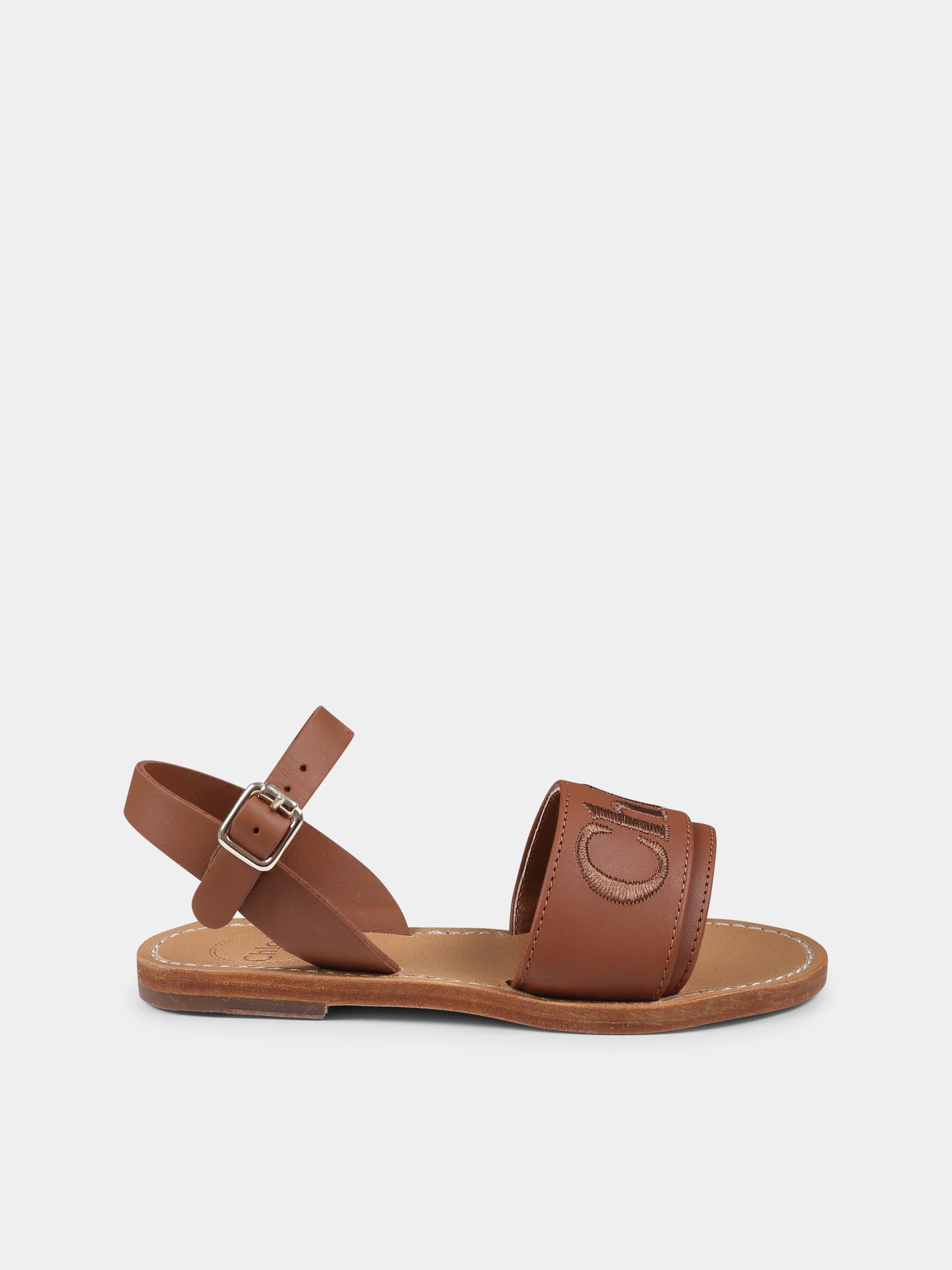 Sandali marroni per bambina con logo,Chloé Kids,C20510 33A