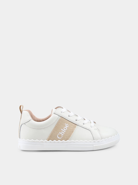 Sneakers avorio per bambina con logo,Chloé Kids,C20515 231