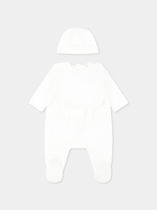 Set bianco per neonata con logo e fiori,Chloé Kids,C20408 117