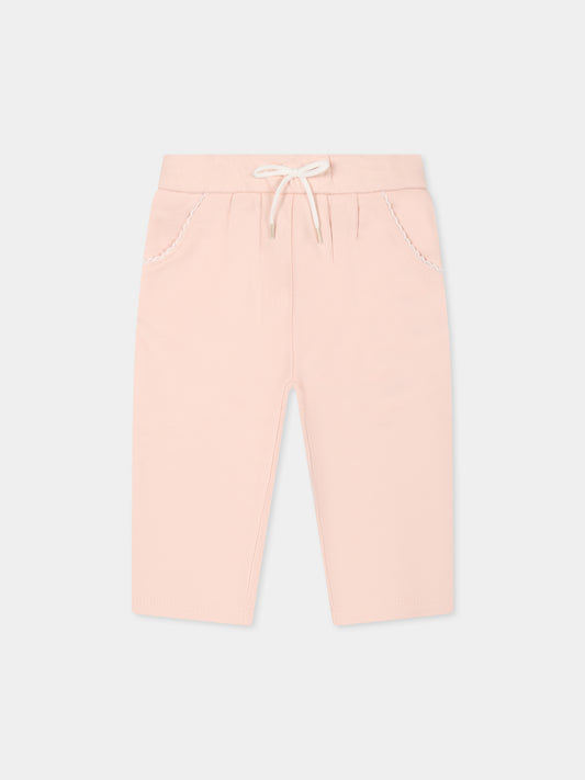 Pantaloni rosa per neonata con logo