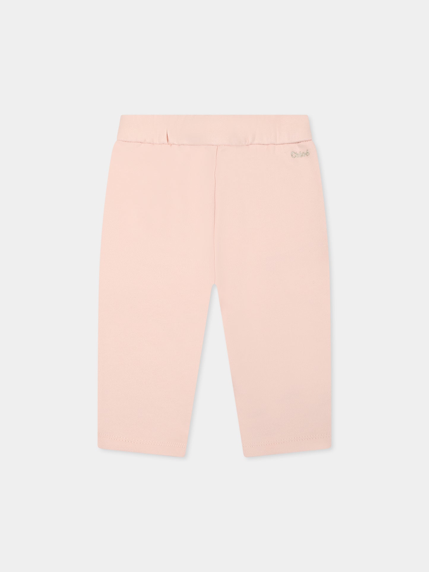 Pantaloni rosa per neonata con logo