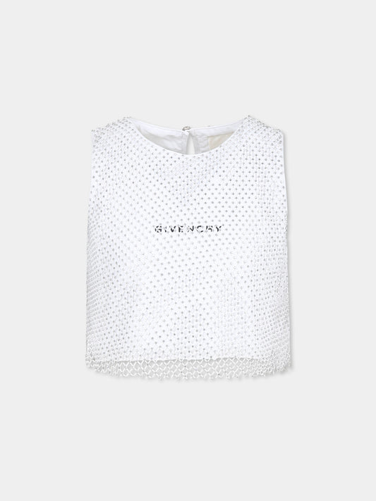 Top crop grigio per bambina con logo