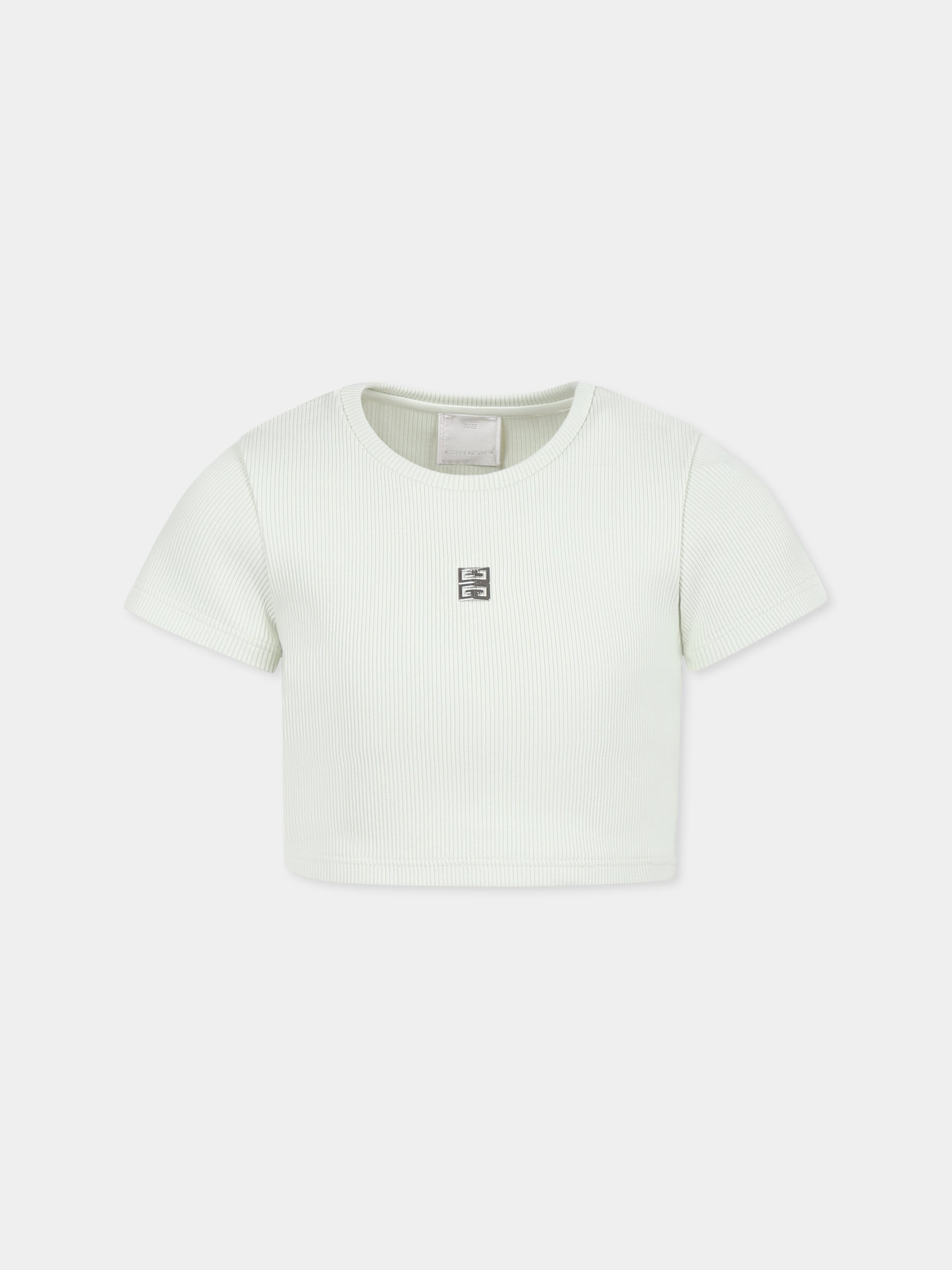 T-shirt crop verde per bambina con motivo 4G,Givenchy Kids,H30804 72G