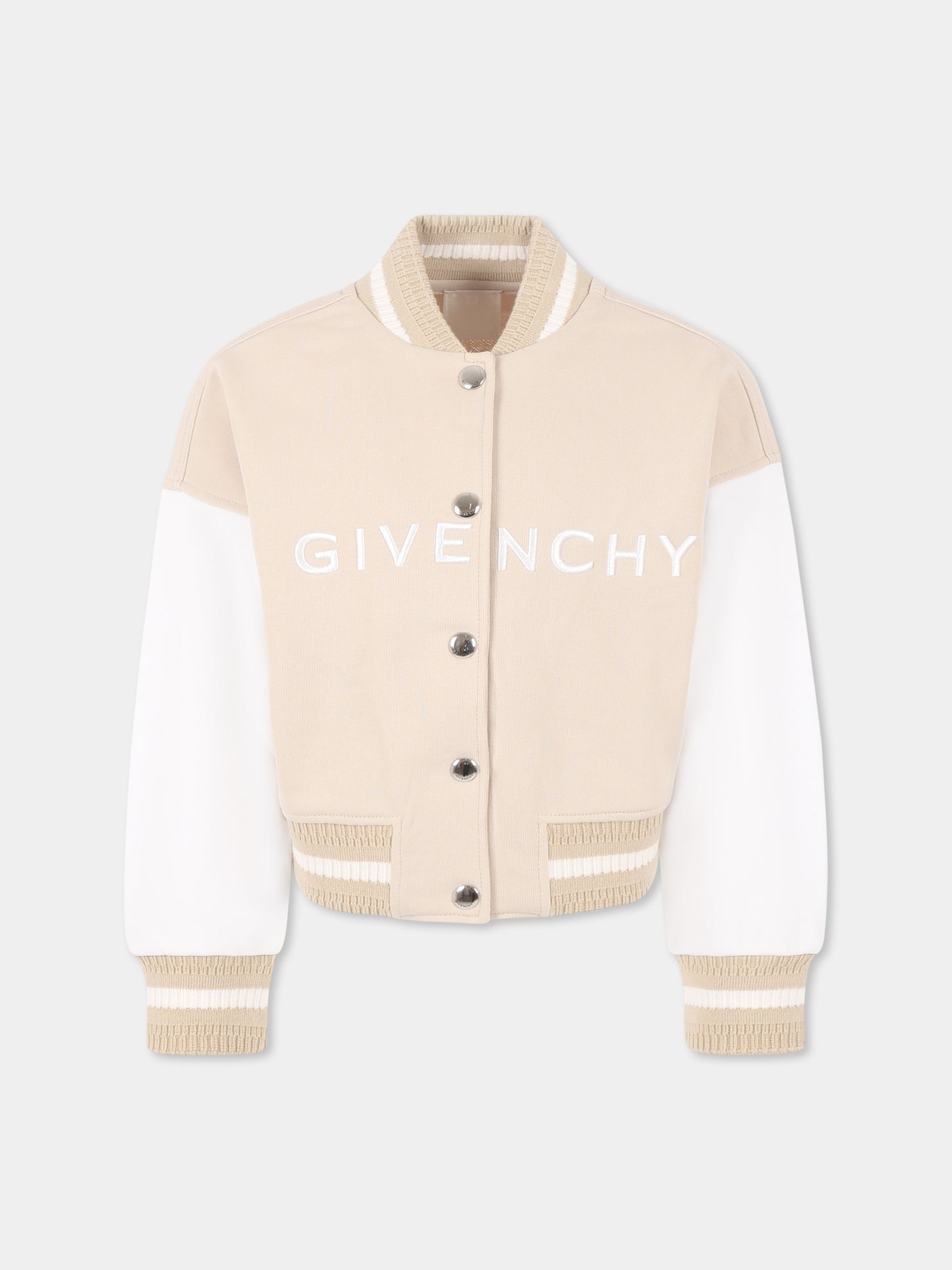 Bomber crop beige per bambina con logo