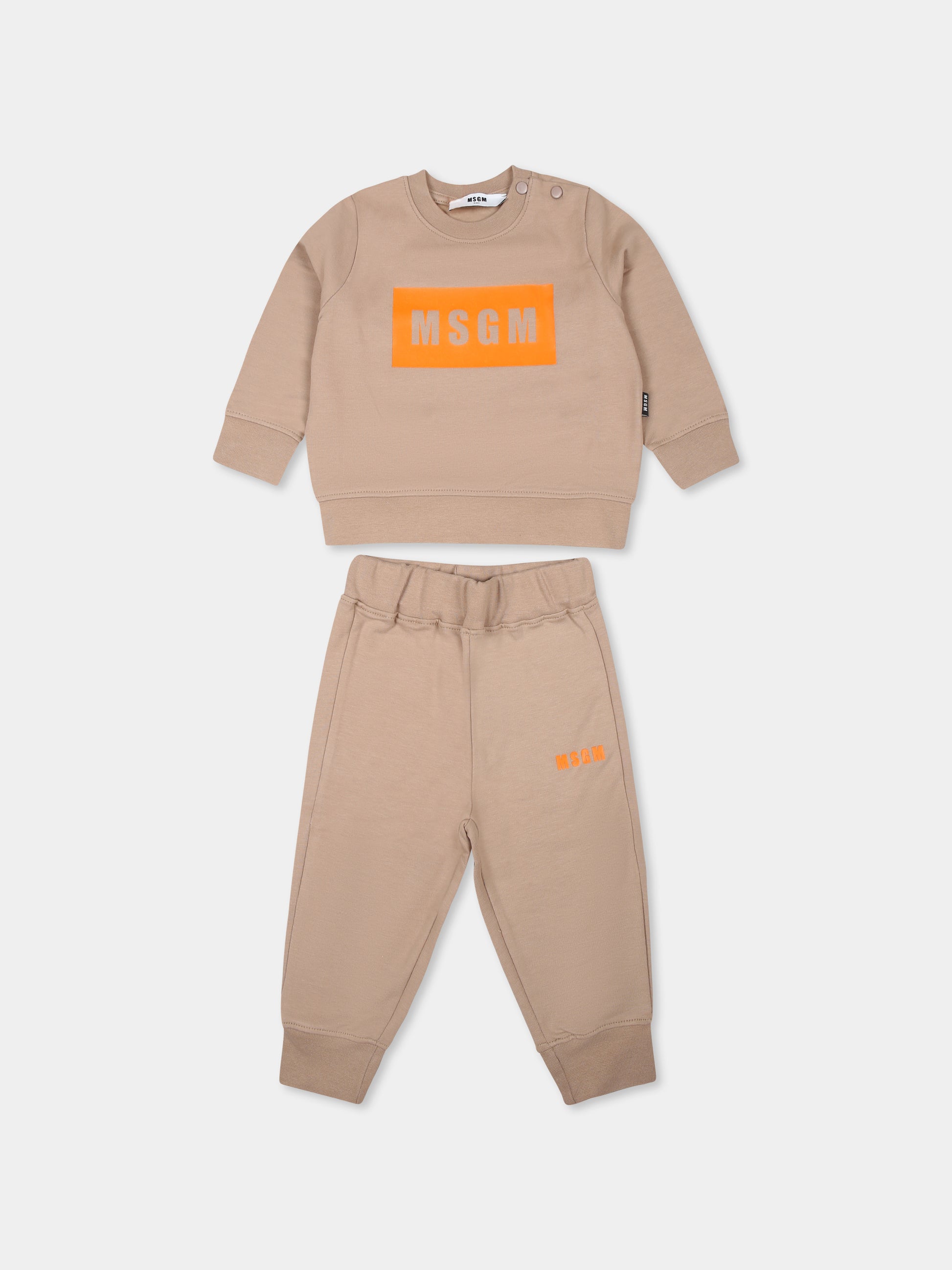 Completo beige per neonati con logo,Msgm Kids,F3MSUNTP043 015