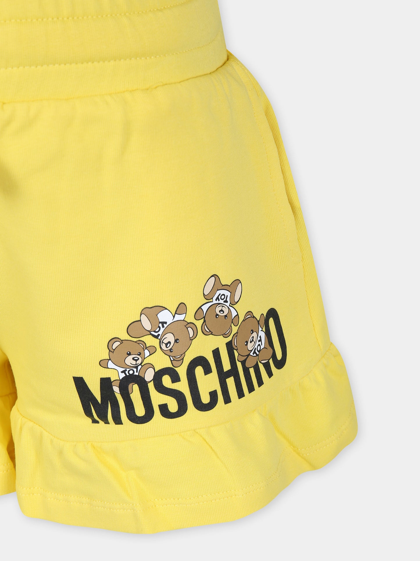 Shorts gialli per bambina con Teddy Bear,Moschino Kids,HDQ014 LDA00 50162