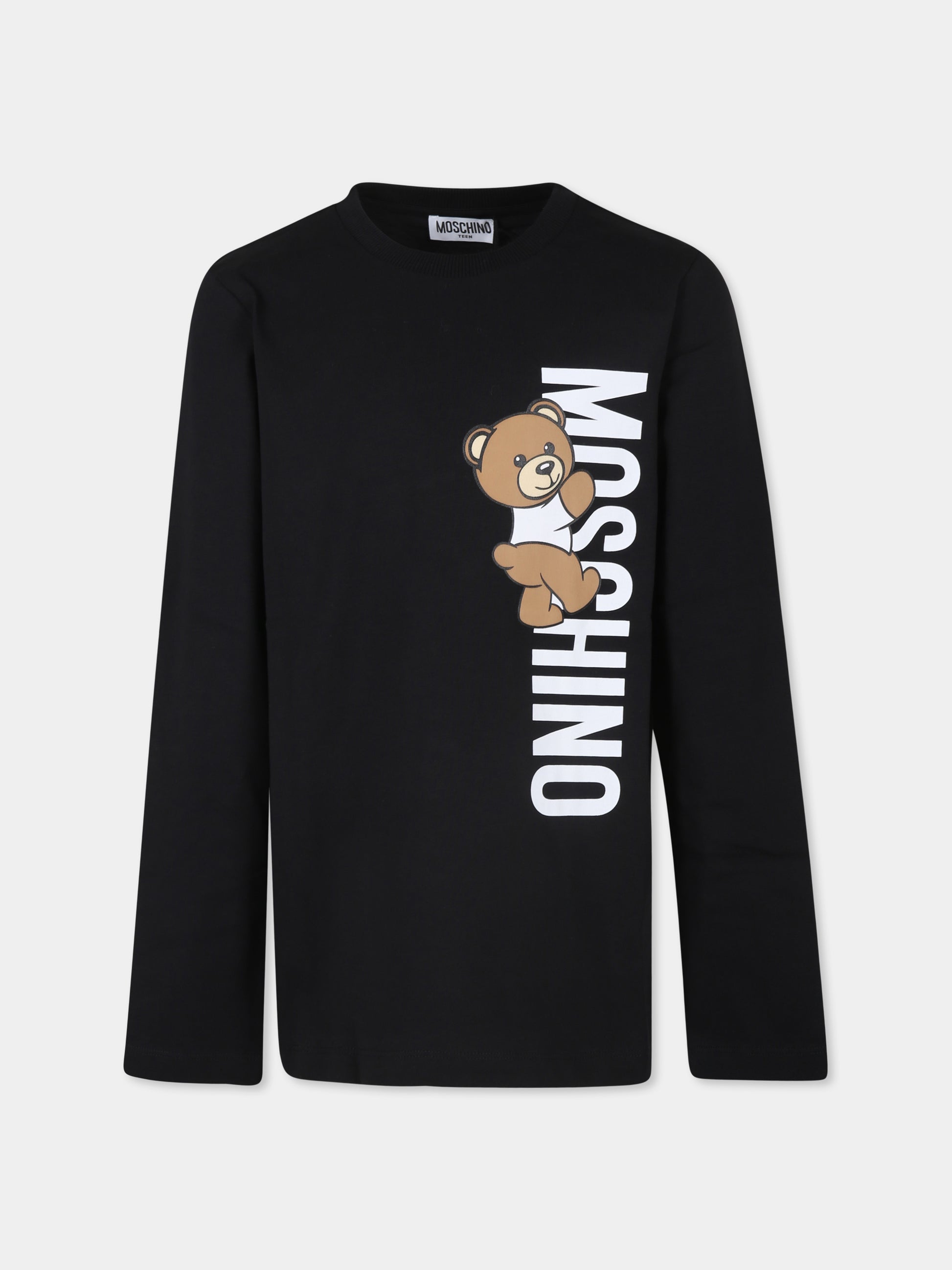 T-shirt nera per bambino con Teddy Bear,Moschino Kids,HPO00J LAA02 60100