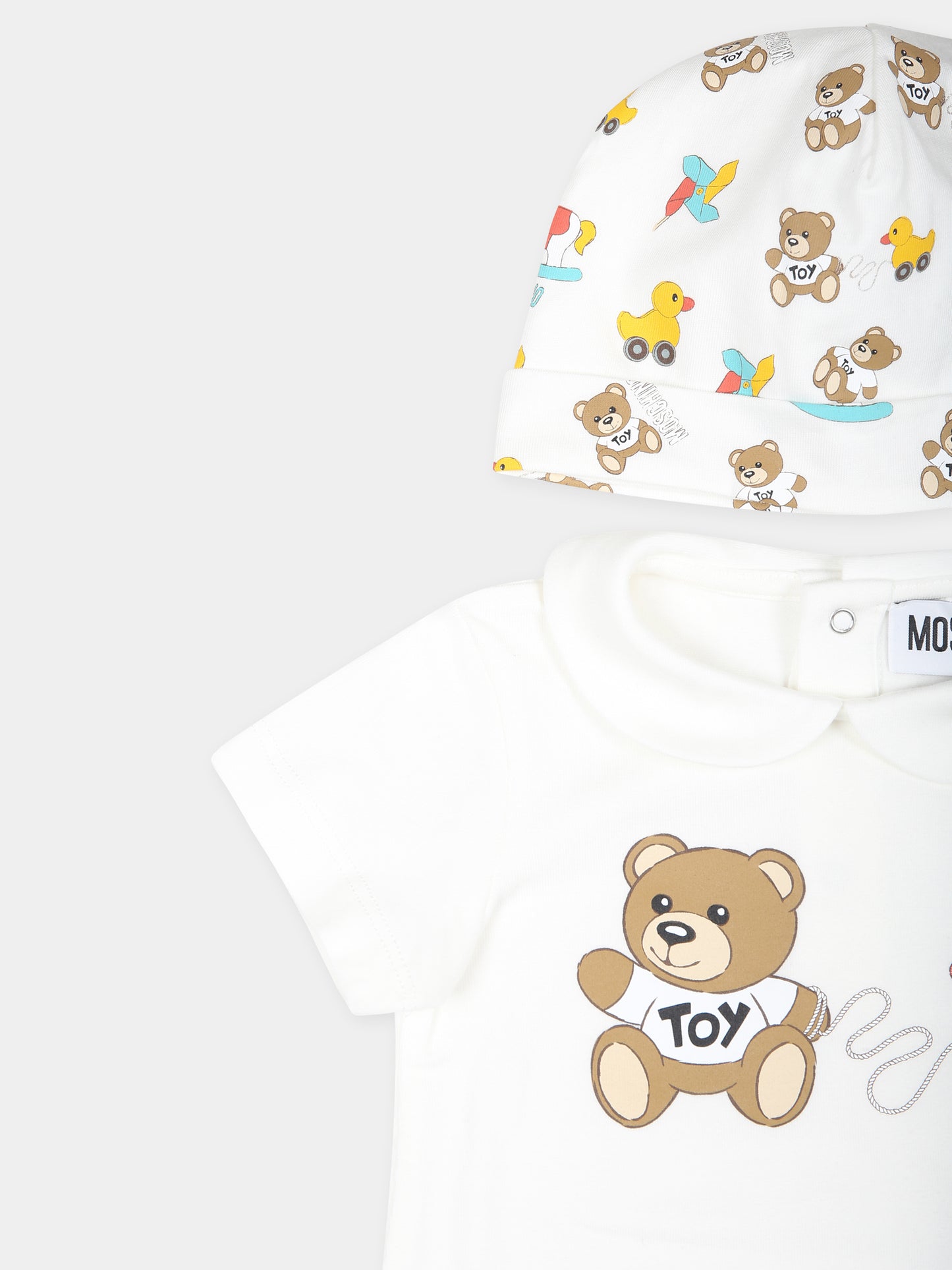 Set pagliaccetto bianco per neonati con Teddy Bear,Moschino Kids,MMY056 LBA00 10063