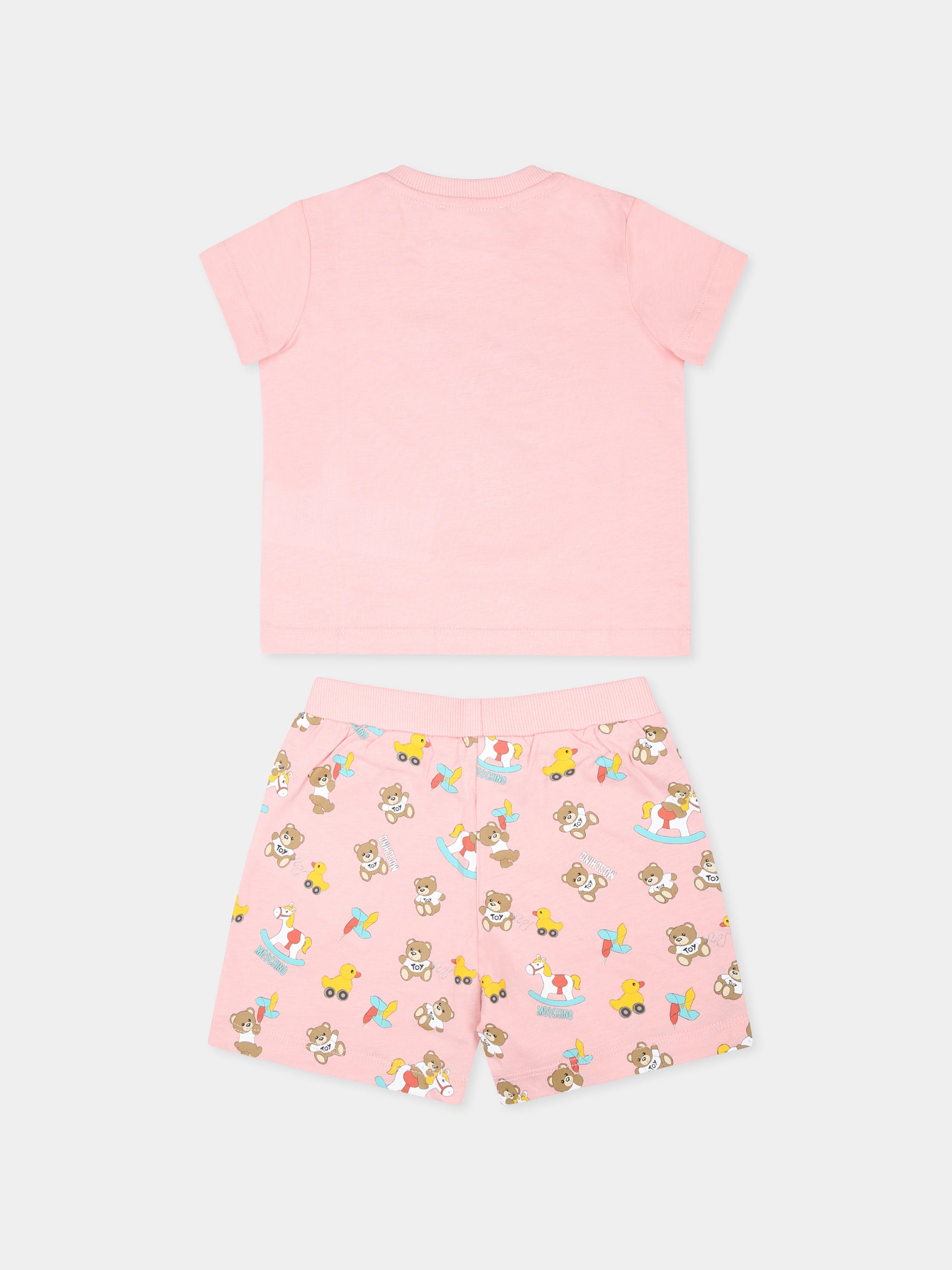 Completo rosa per neonata con Teddy Bear e girandola,Moschino Kids,MSG00M LAB92 83536