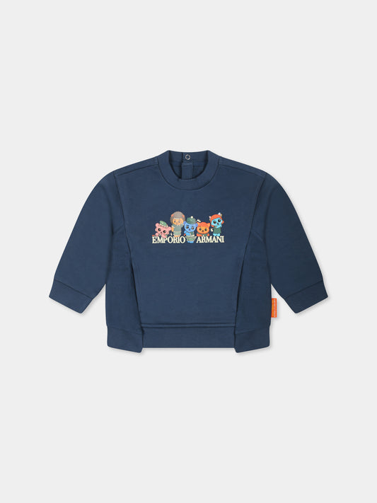 Felpa blu per neonato con Manga Bear Crew,Emporio Armani,EB000277 AF13552 UB150