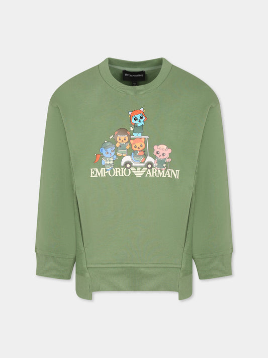 Felpa verde per bambino con Manga Bear Crew,Emporio Armani,EB000270 AF13552 U7201