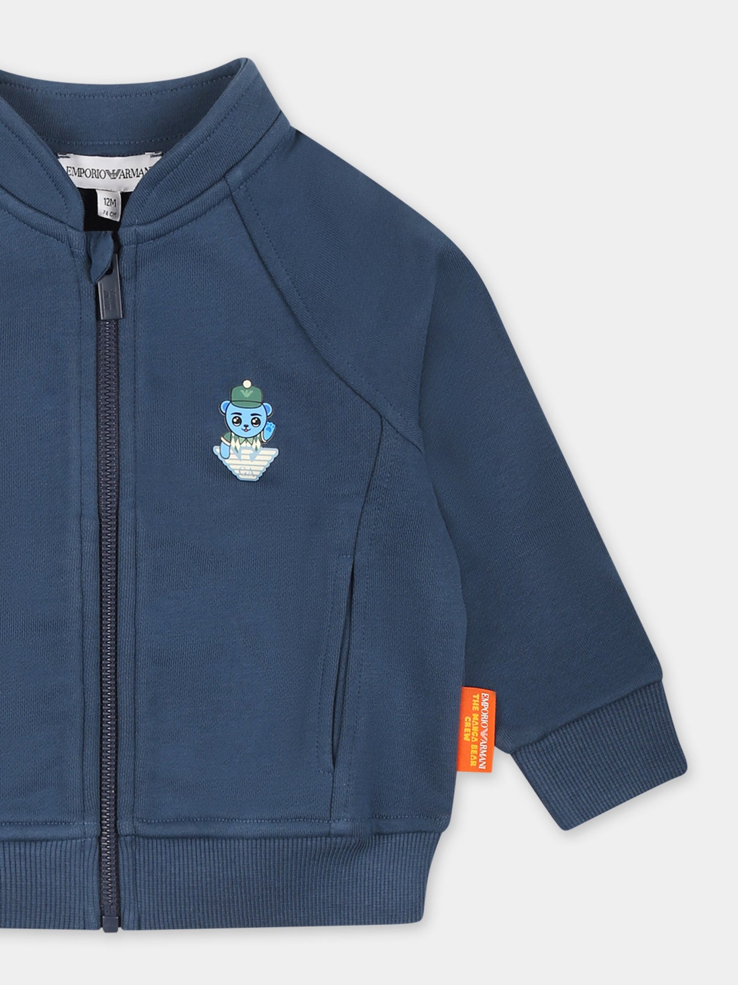 Felpa blu per neonato con Manga Bear,Emporio Armani,EB000276 AF13552 UB150