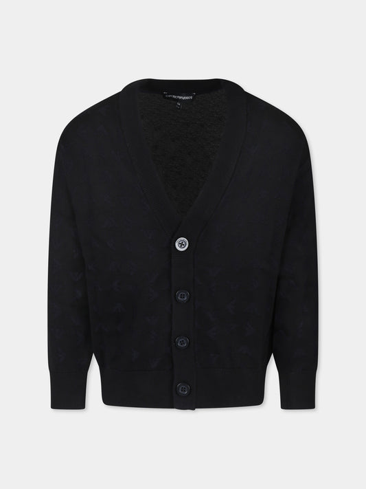Cardigan blu per bambino con aquilotto all over,Emporio Armani,EB000286 AF13935 UB118