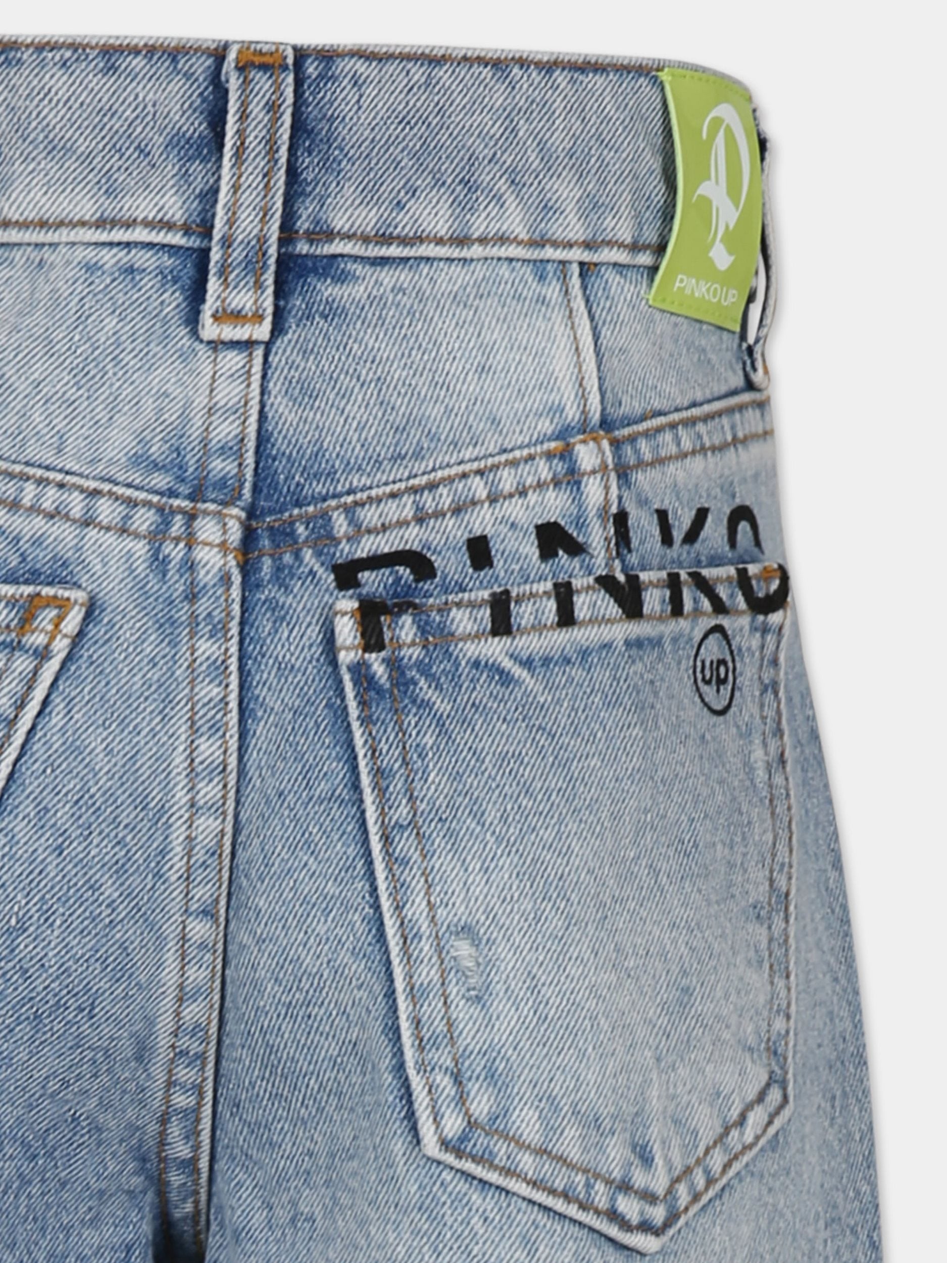 Jeans blu per bambina con logo,Pinko,031472 063