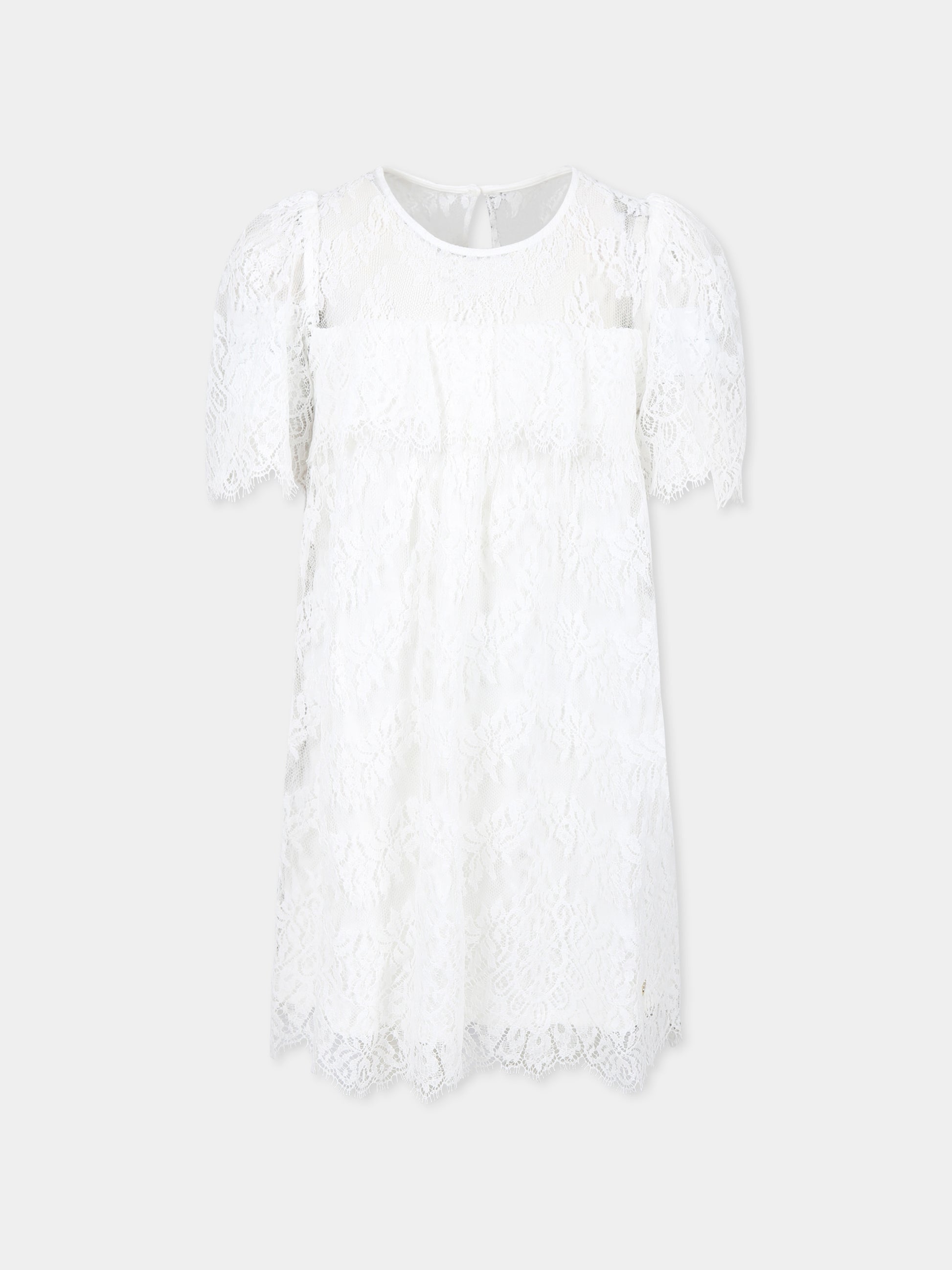 Vestito bianco per bambina con pizzo,Chloé Kids,C20448 117