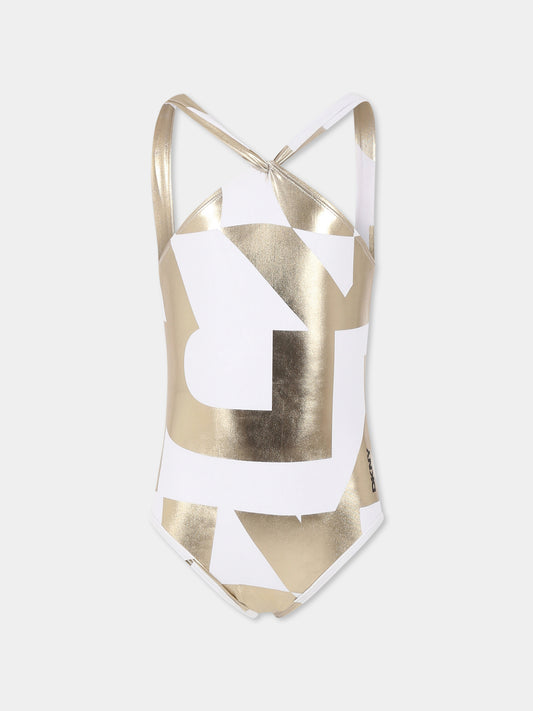 Costume intero bianco per bambina con logo