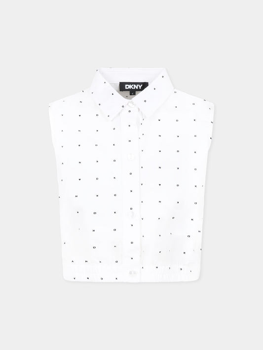 Top bianco per bambina con logo all over