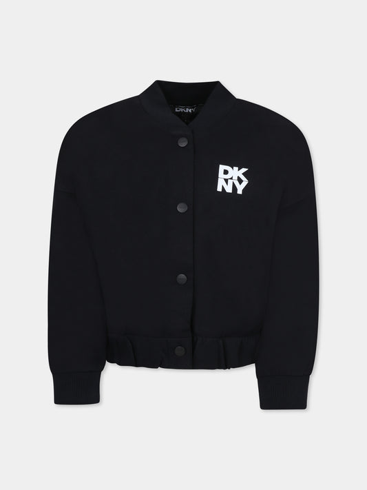 Bomber nero per bambina con logo,Dkny,D62284 09B
