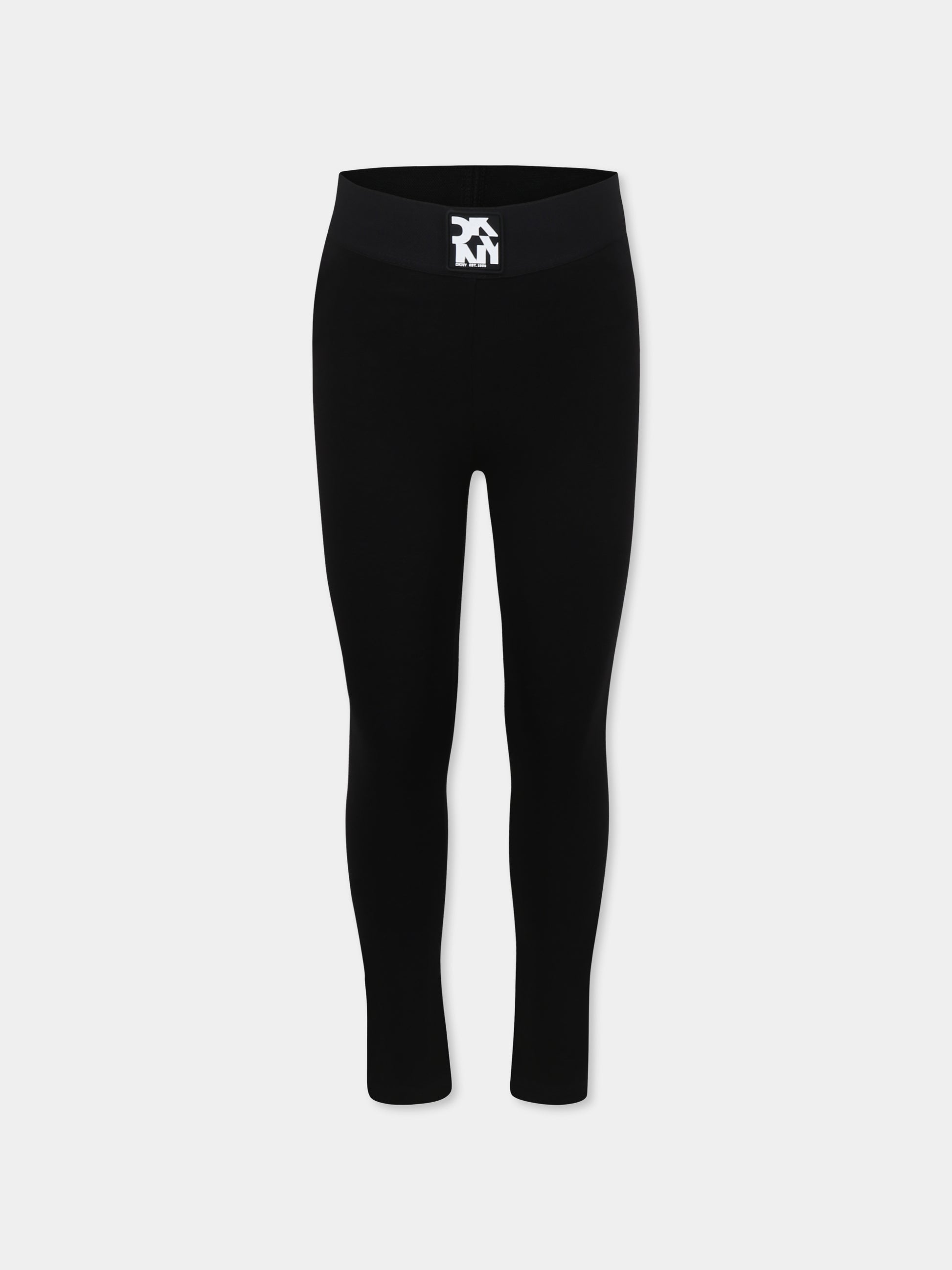 Leggings neri per bambina con logo,Dkny,D62272 09B