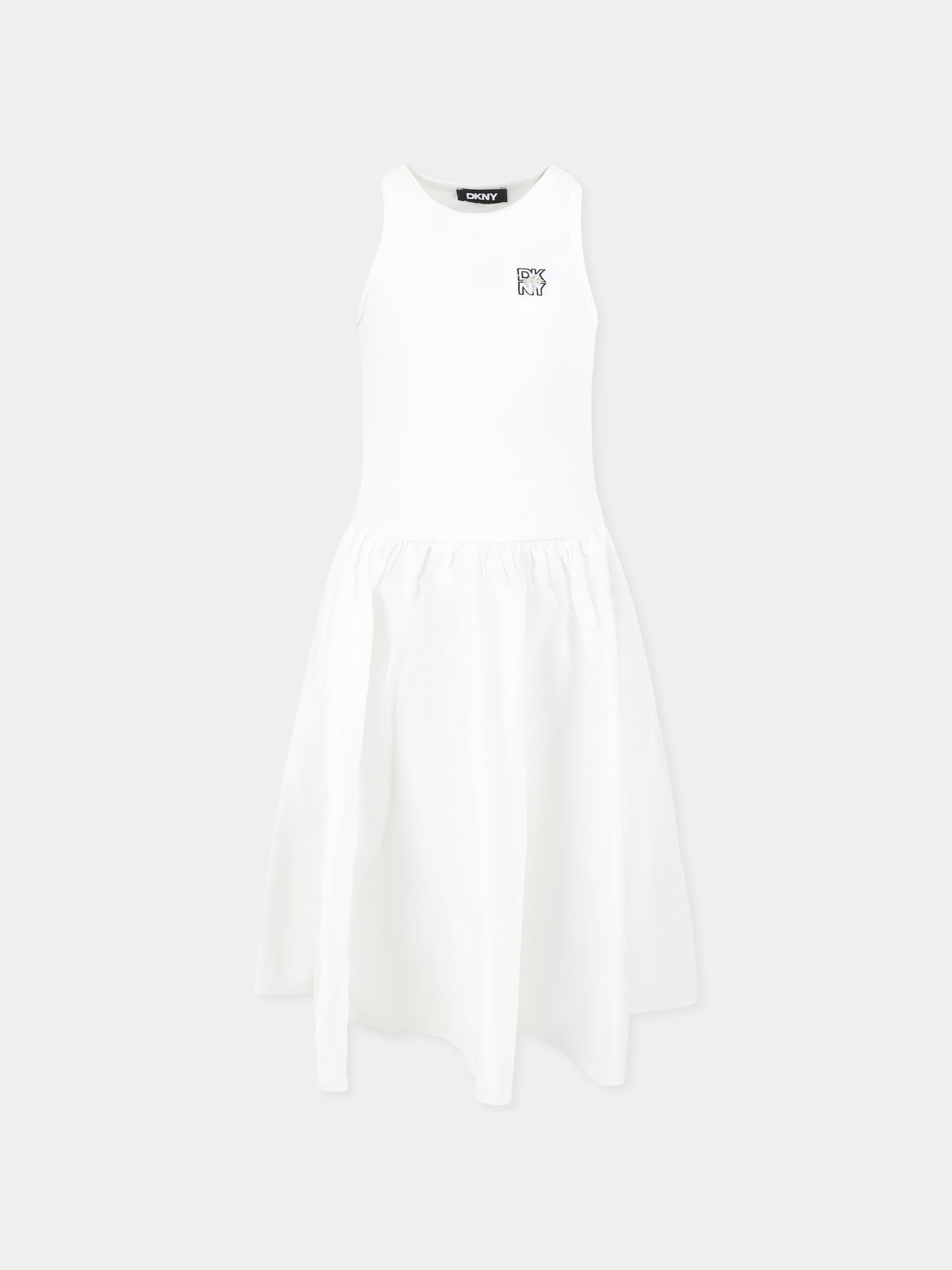 Vestito bianco per bambina con logo,Dkny,D62318 10P