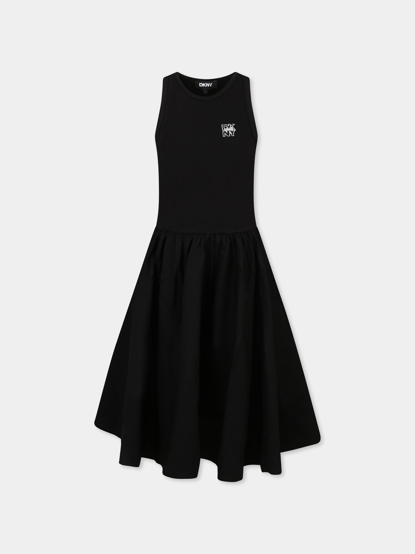 Vestito nero per bambina con logo,Dkny,D62318 09B