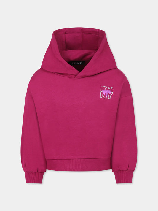 Felpa fucsia per bambina con logo,Dkny,D62282 469