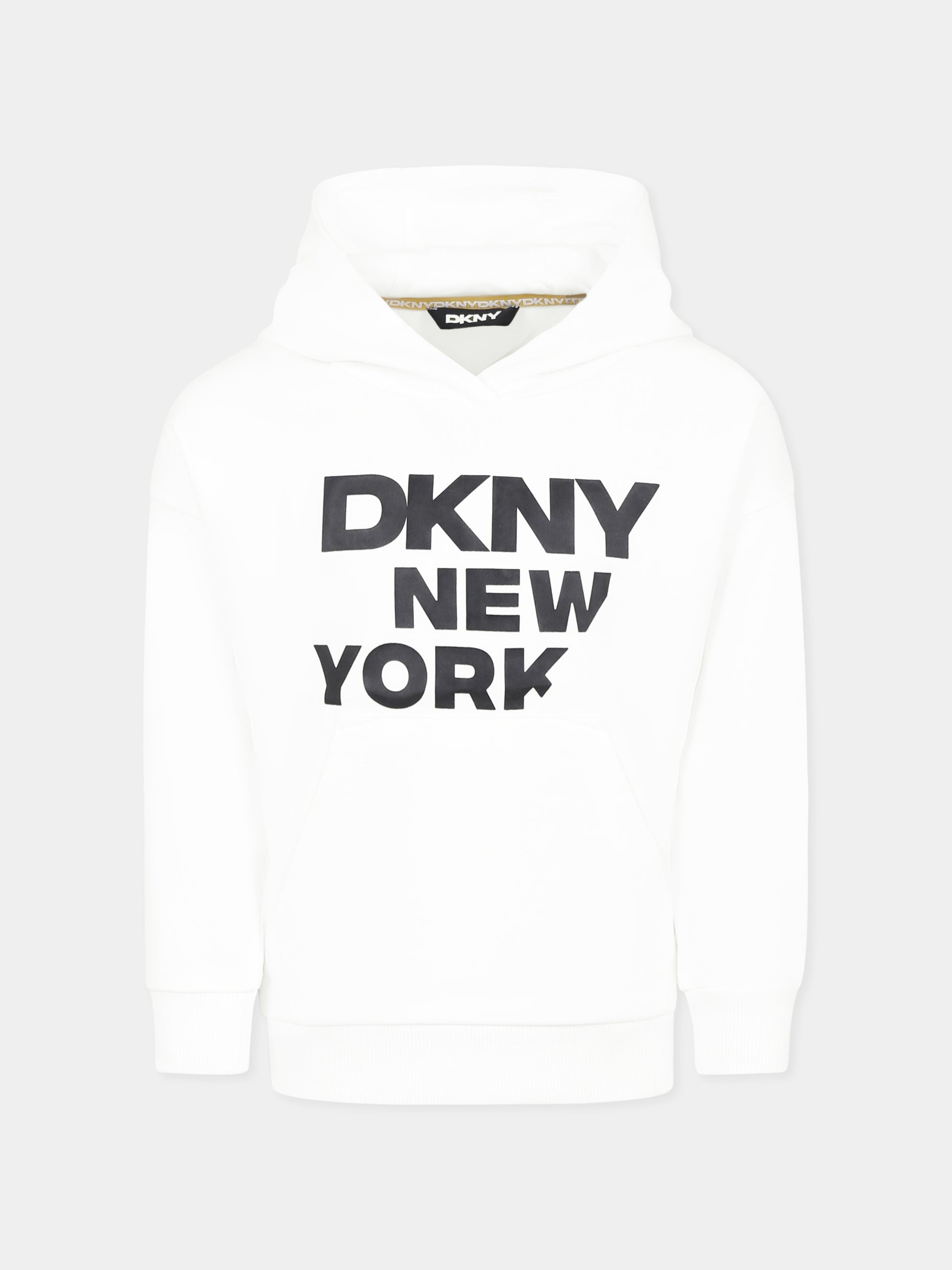 Felpa bianca per bambina con logo,Dkny,D62248 10P