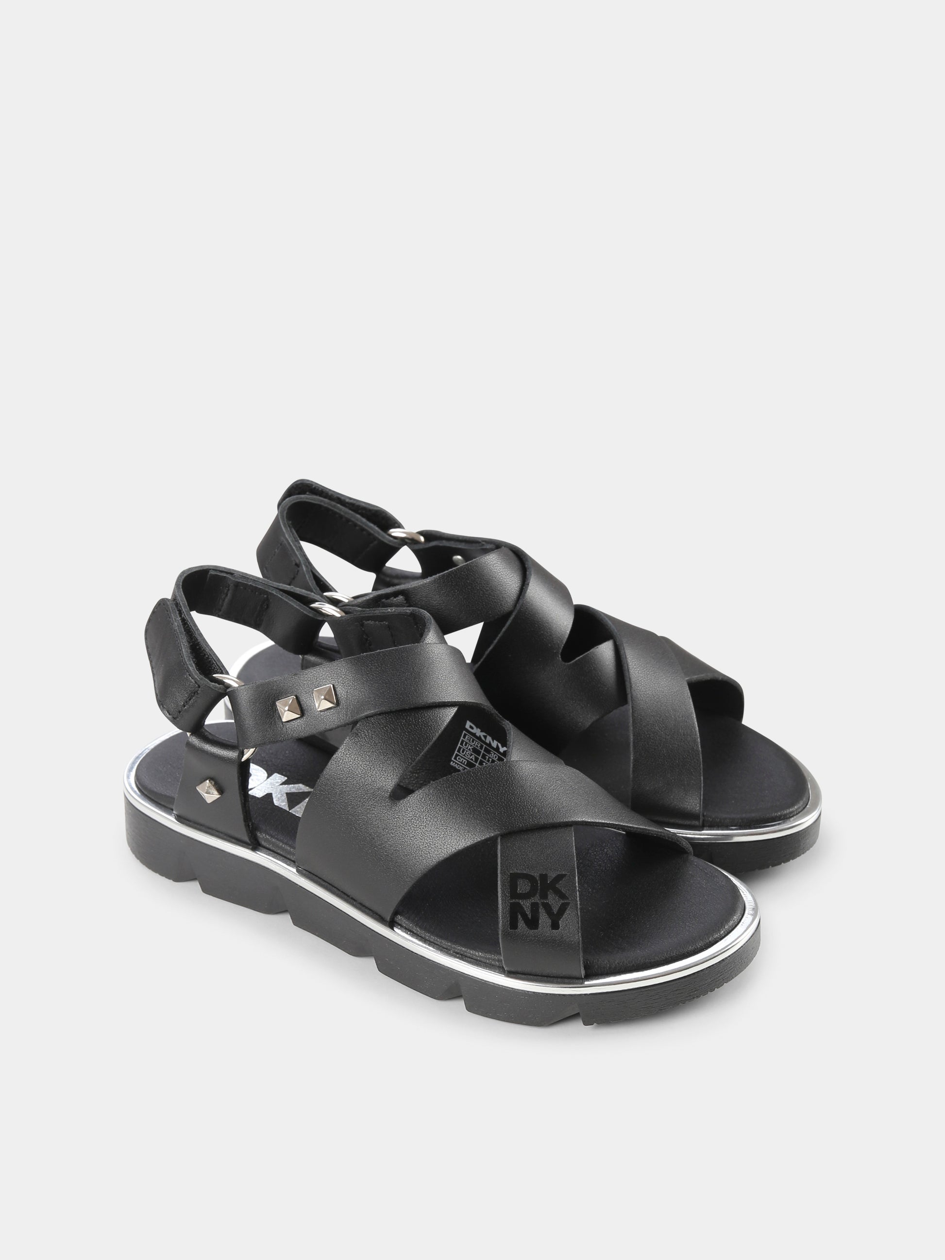 Sandali neri per bambina con borchie,Dkny,D62090 09B