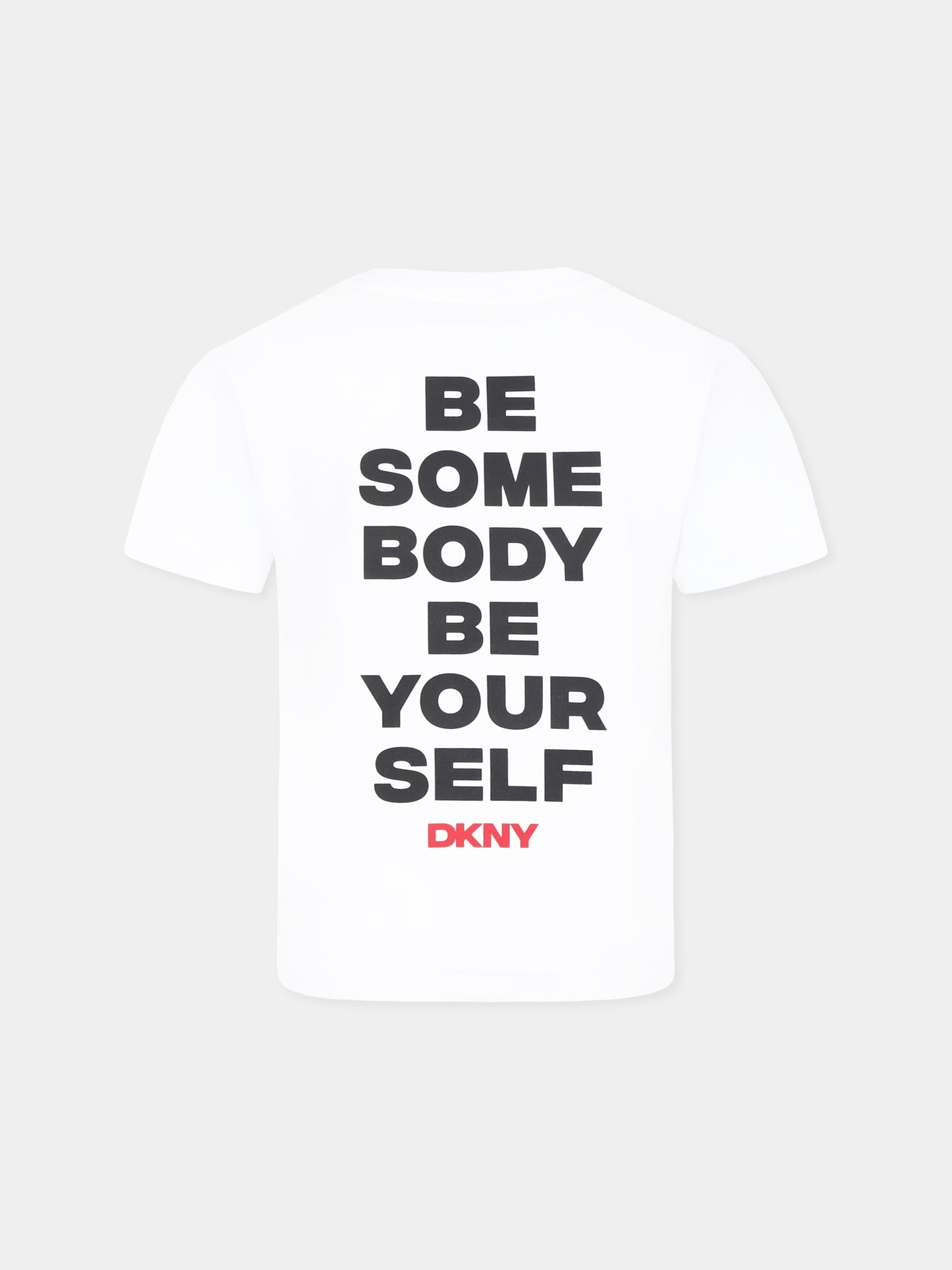 T-shirt bianca per bambina con logo e slogan,Dkny,D62300 10P