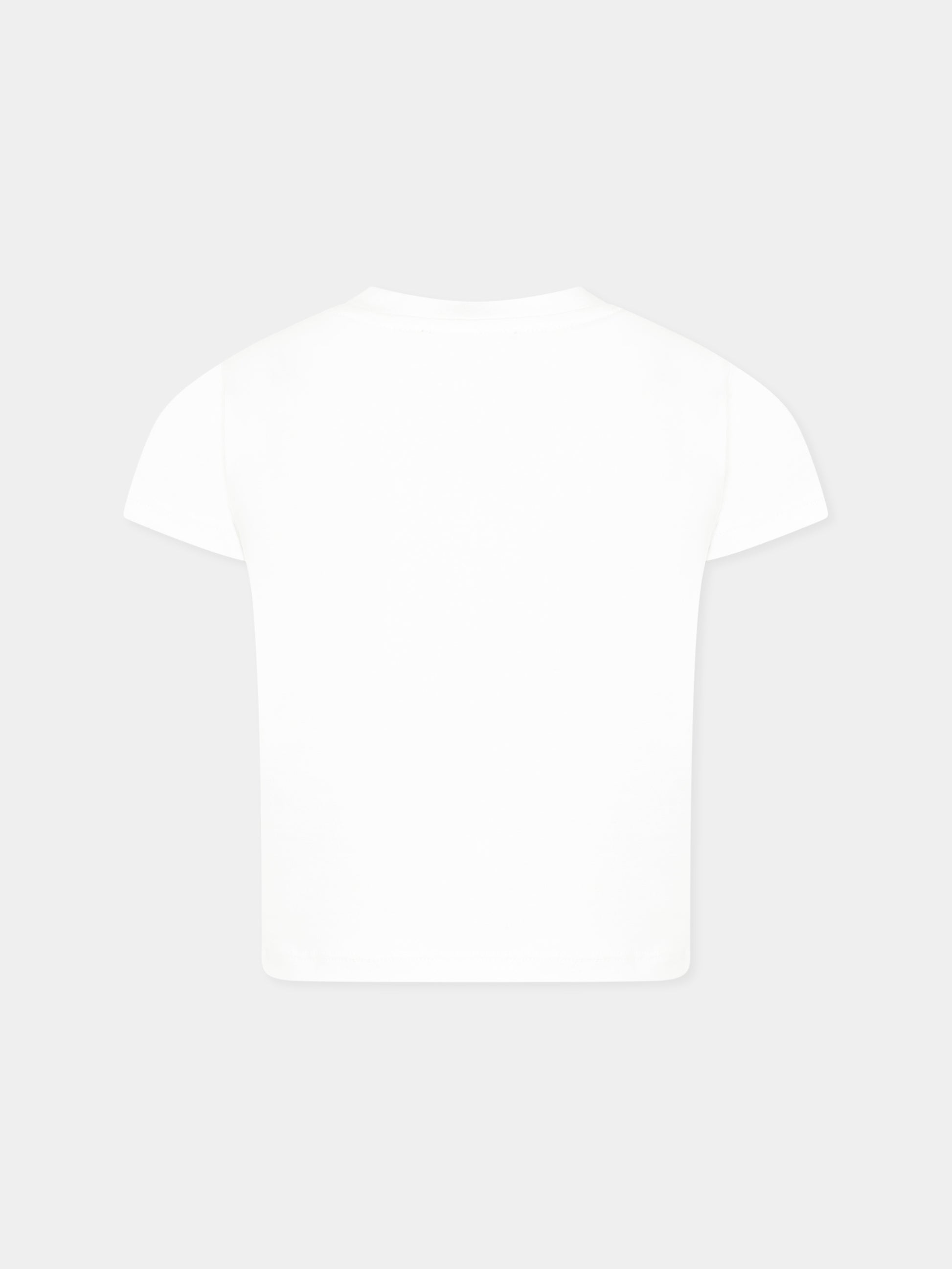 T-shirt bianca per bambina con logo e cuore,Dkny,D62305 016