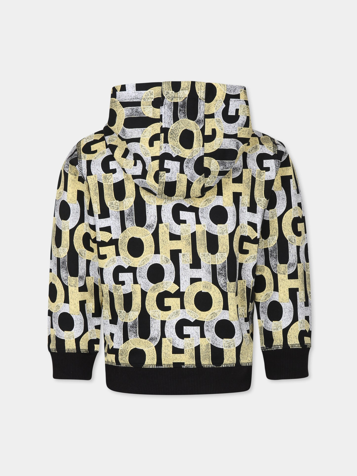 Felpa nera per bambino con logo all over,Hugo,G00358 M55