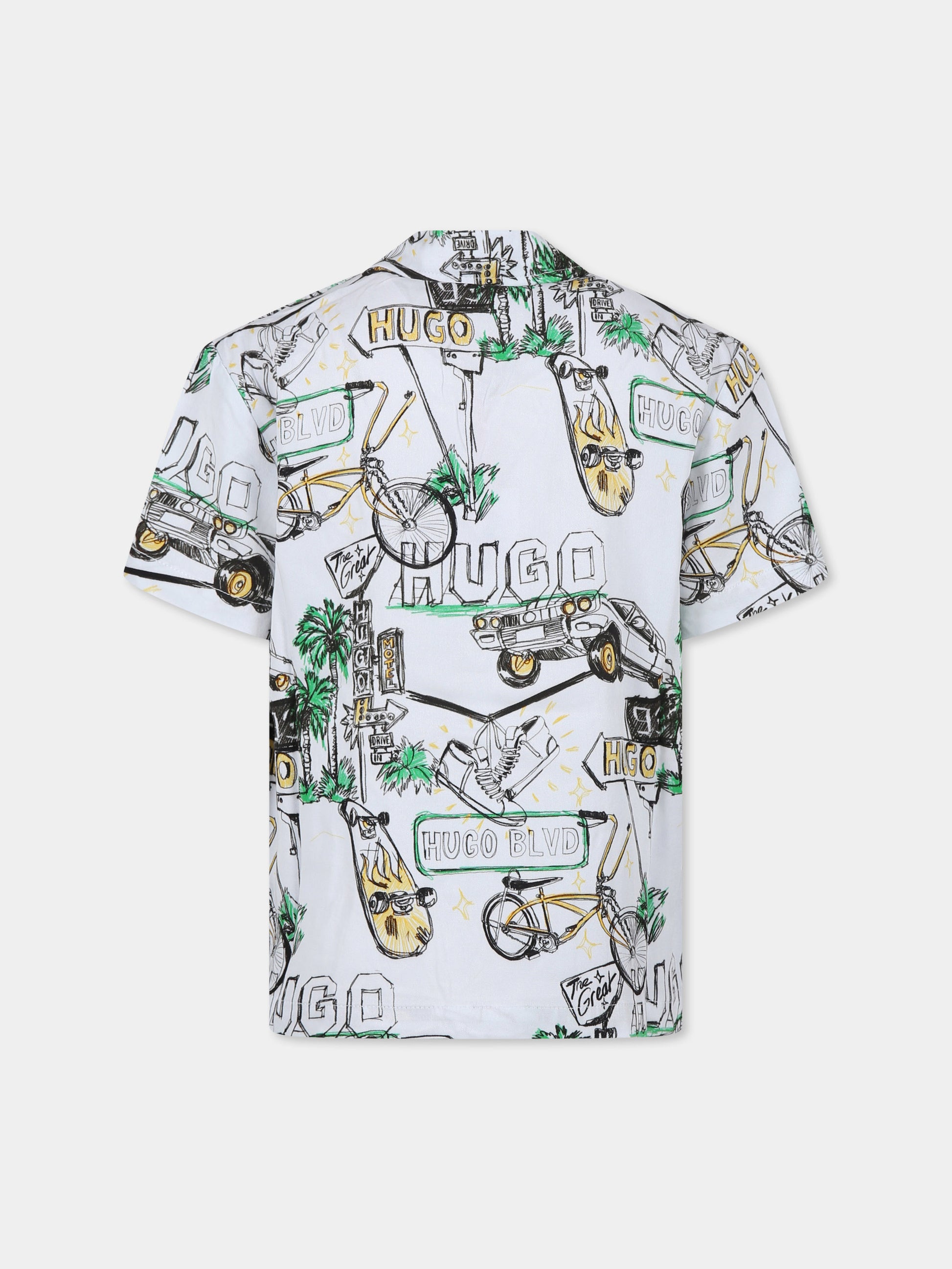 Camicia bianca per bambino con logo e stampa all over,Hugo,G00347 10P