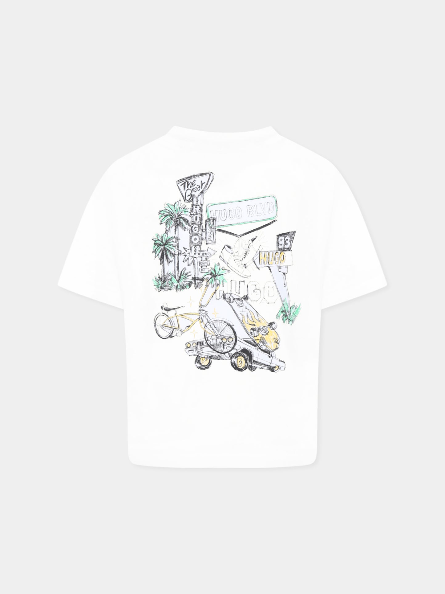 T-shirt bianca per bambino con logo e stampa