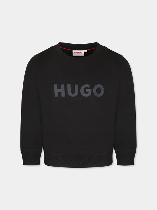 Felpa nera per bambino con logo,Hugo,G00350 09B