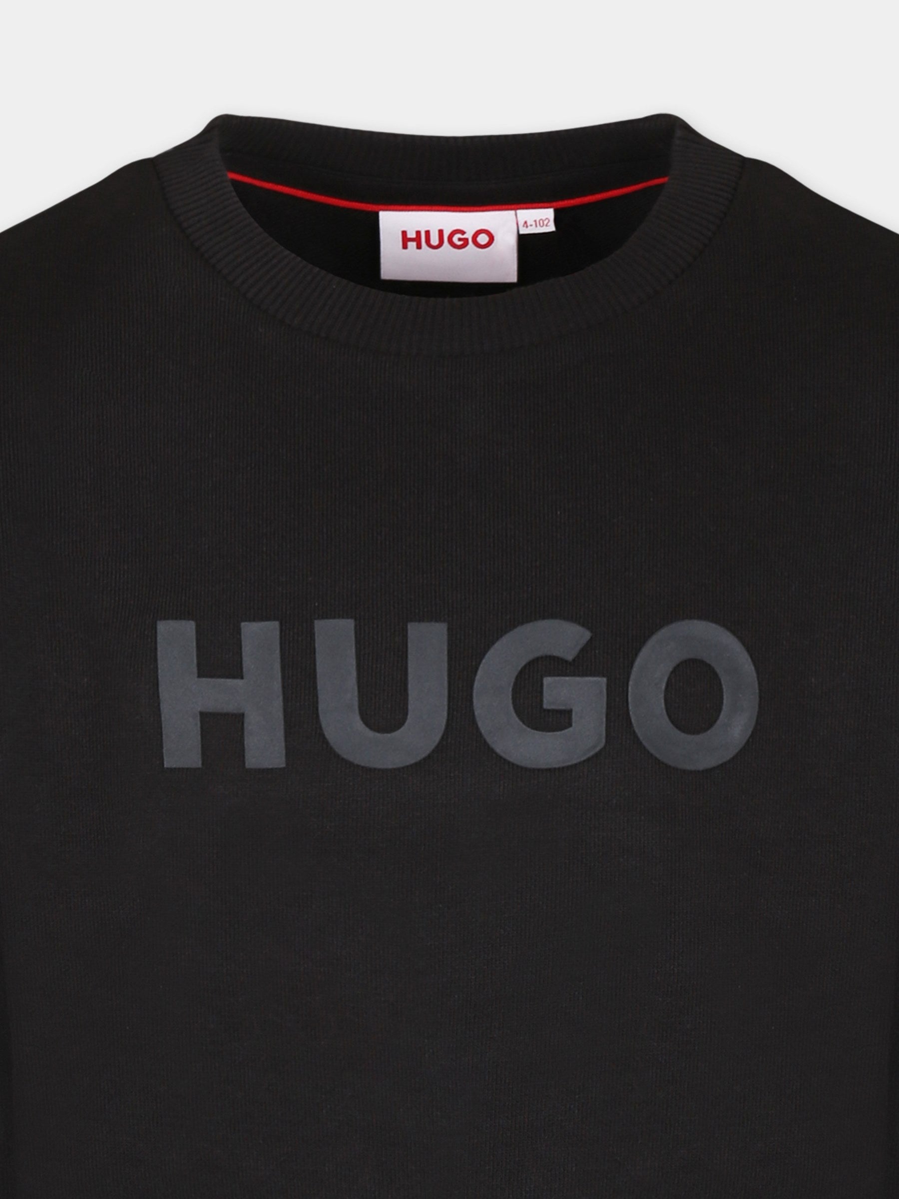 Felpa nera per bambino con logo,Hugo,G00350 09B