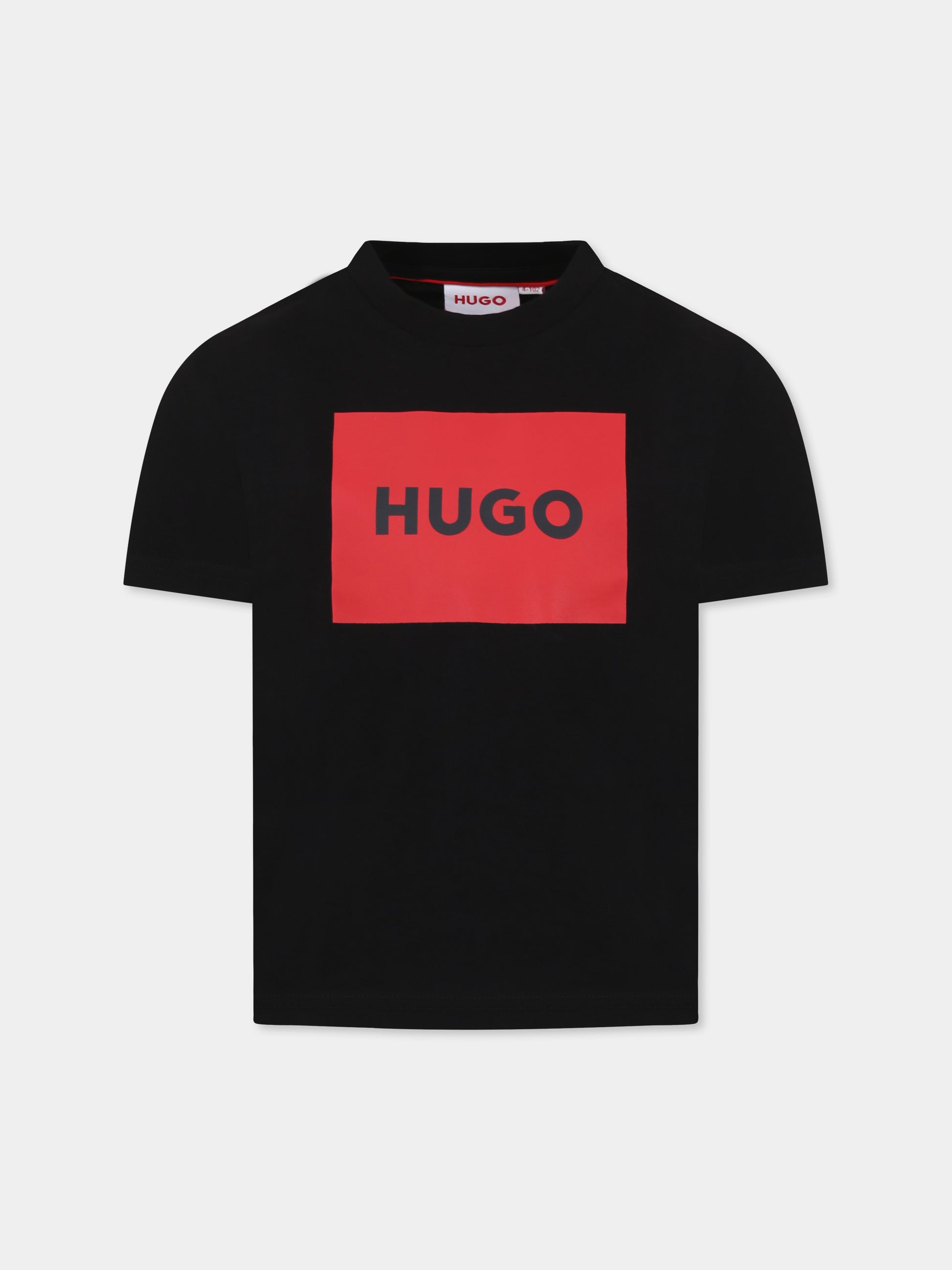 T-shirt nera per bambino con logo,Hugo,G00334 09B