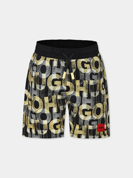 Boxer mare nero per bambino con logo all over,Hugo,G00330 M55