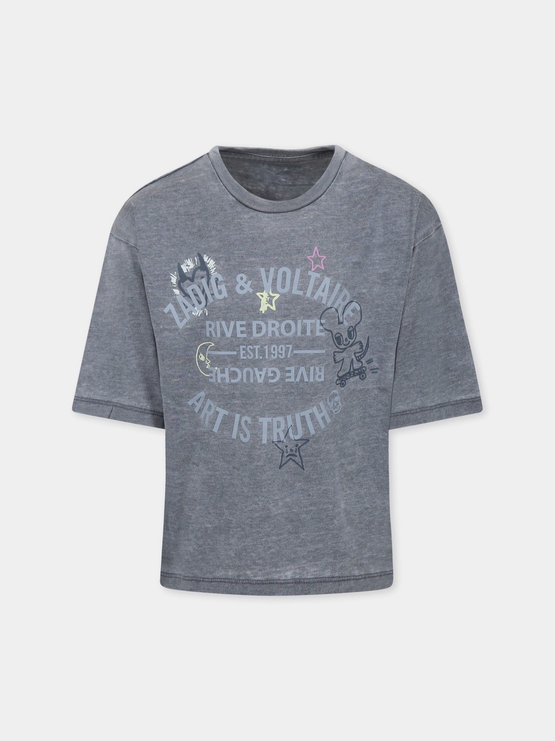 T-shirt grigia per bambina con logo,Zadig & Voltaire Kids,X60318 033