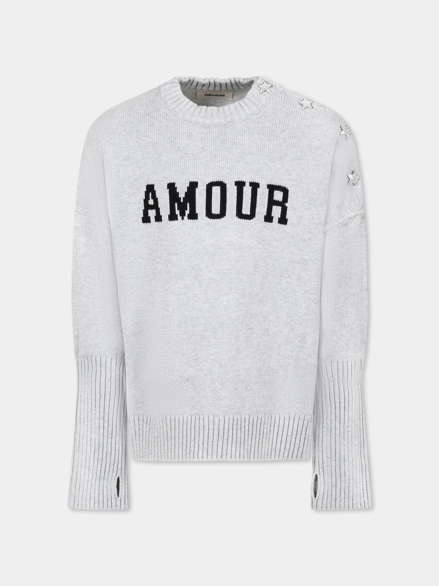 Maglione grigio per bambina con scritta,Zadig & Voltaire Kids,X60328 A07