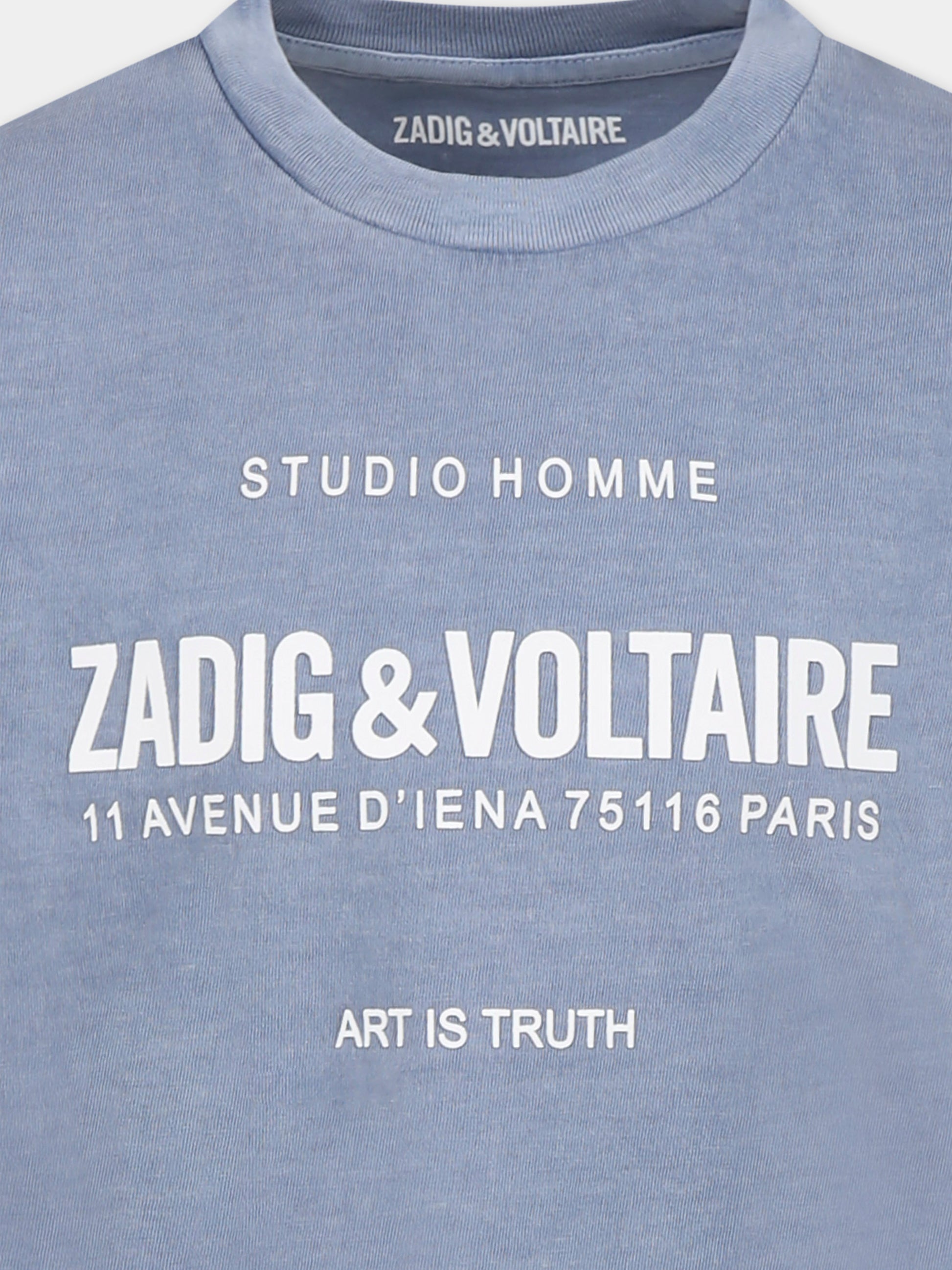 T-shirt celeste per bambino con logo,Zadig & Voltaire Kids,X60372 896