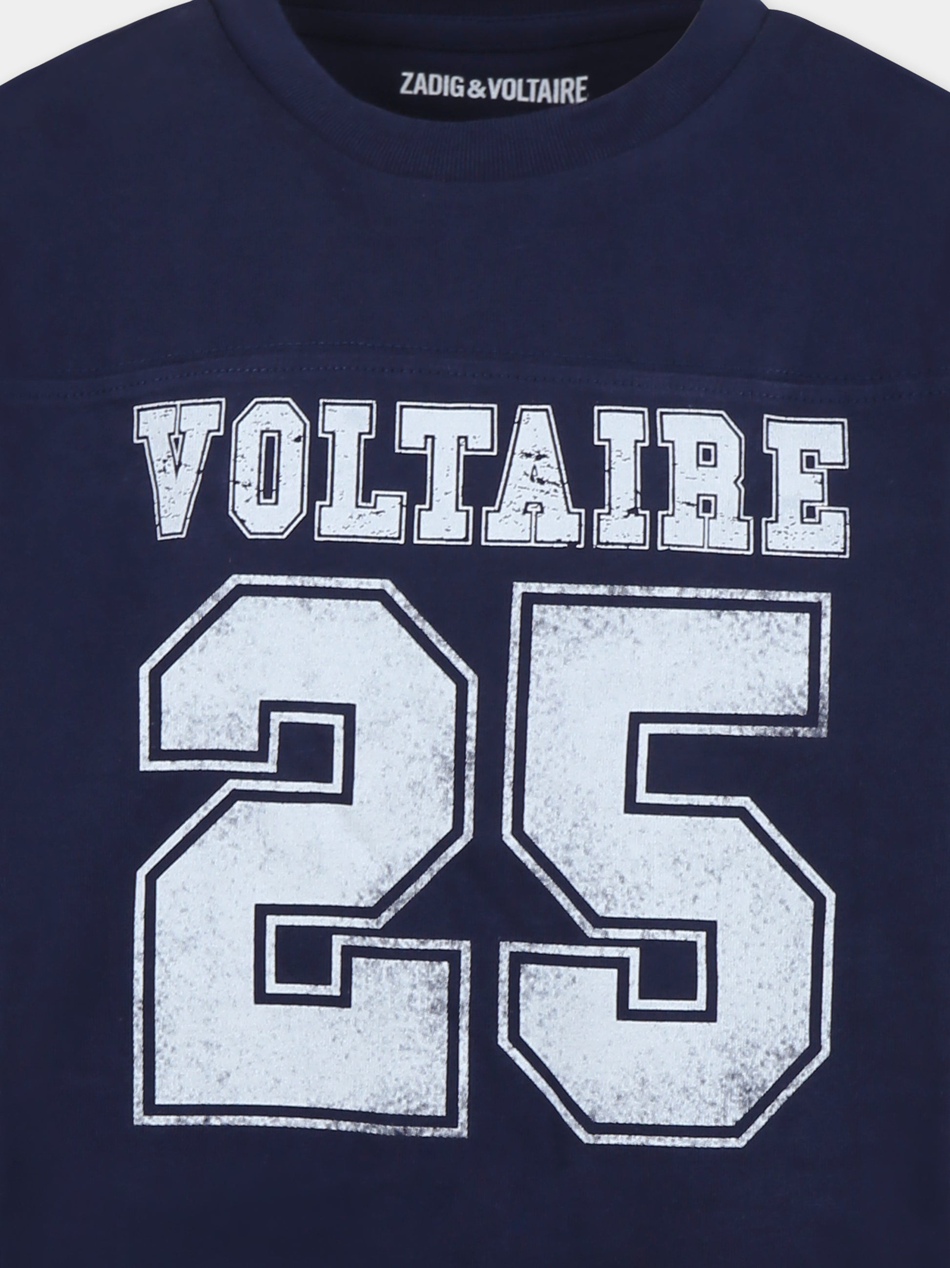 T-shirt blu per bambino con logo,Zadig & Voltaire Kids,X60369 85C